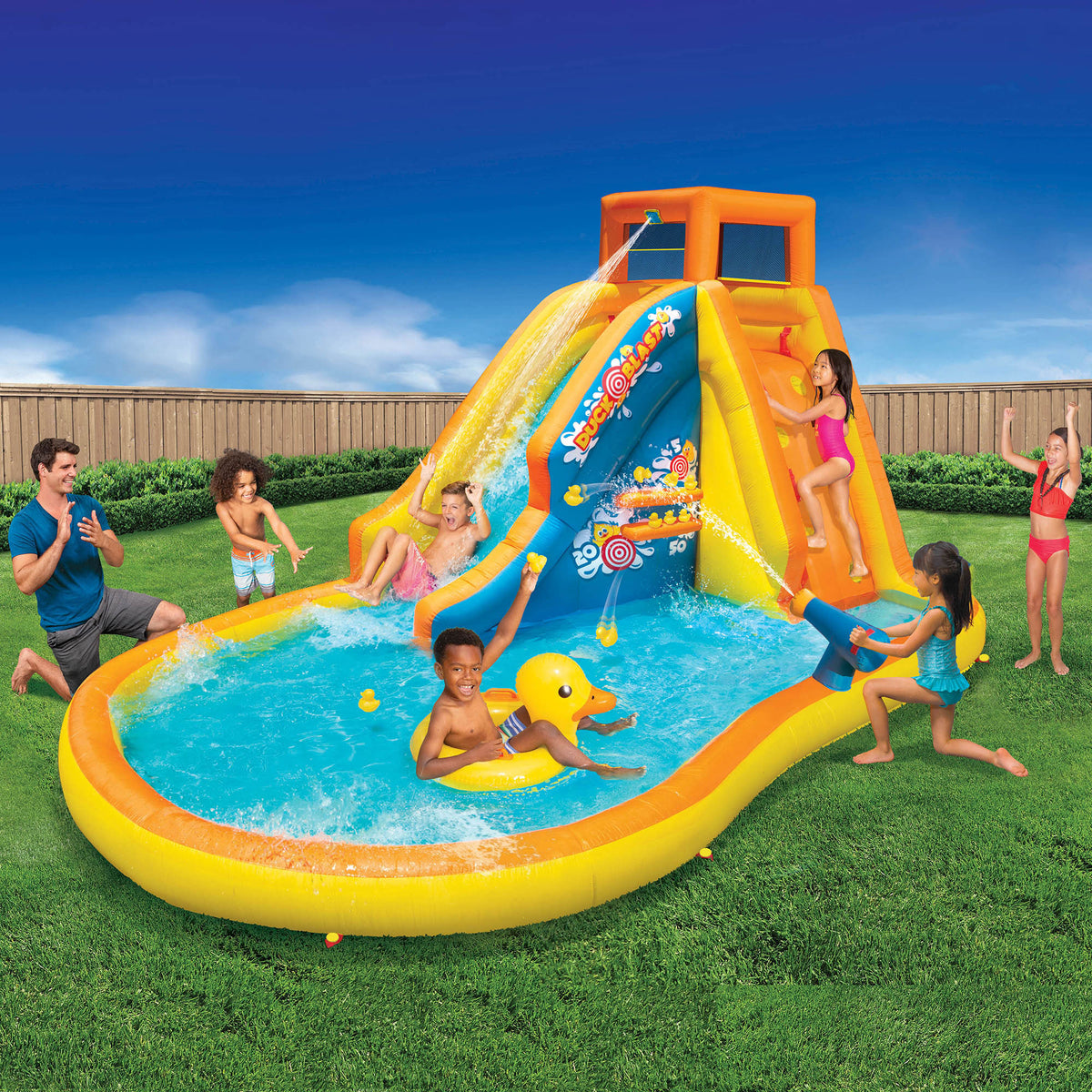 Banzai Duck Blast Water Park with Blower & Pool Float (For Parts)