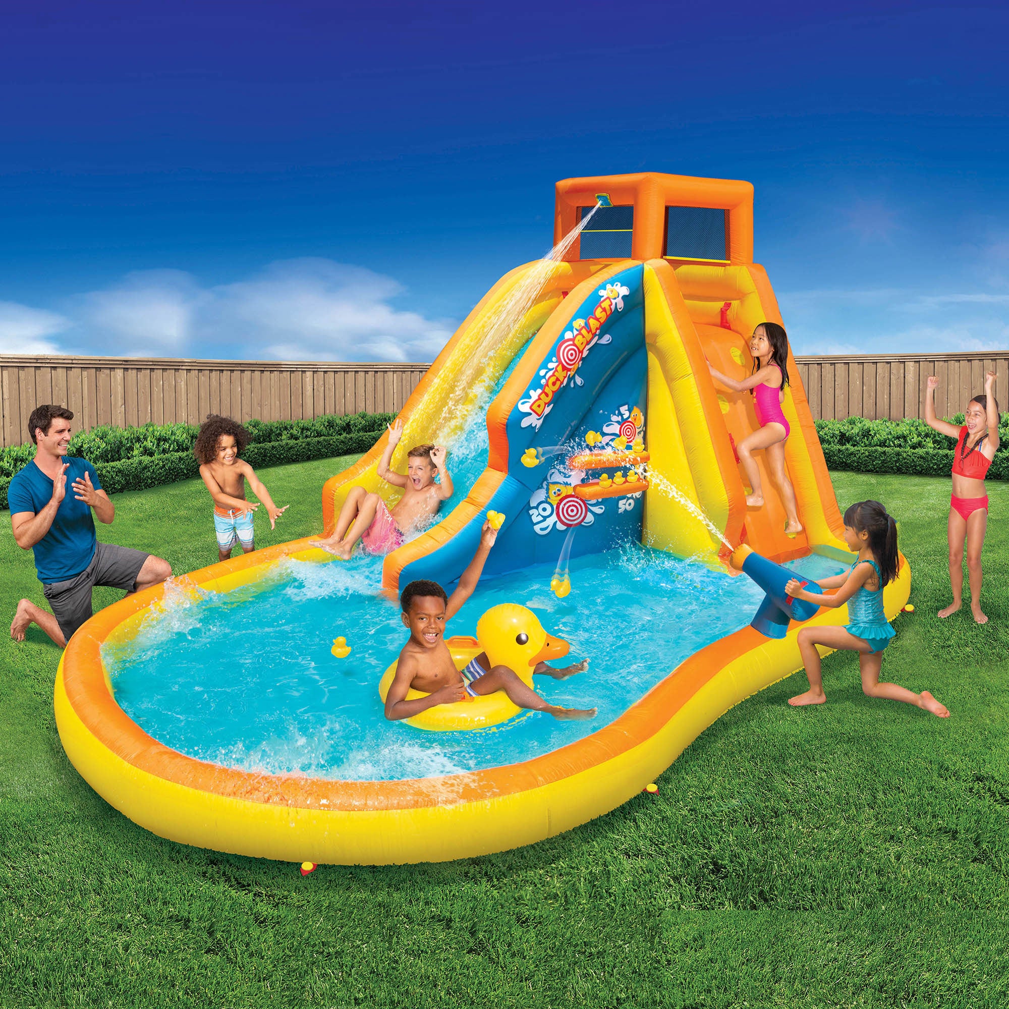 Banzai Duck Blast Water Park Inflatable Slide w/Pool Float & Water Cannon (Used) - VMInnovations