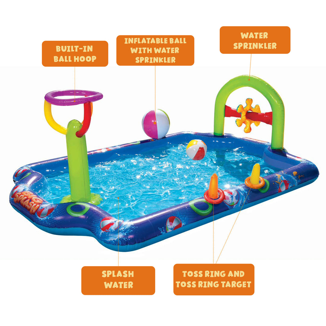Banzai Big Splash Inflatable Play Center Pool with Beach Balls and Toss Rings - VMInnovations