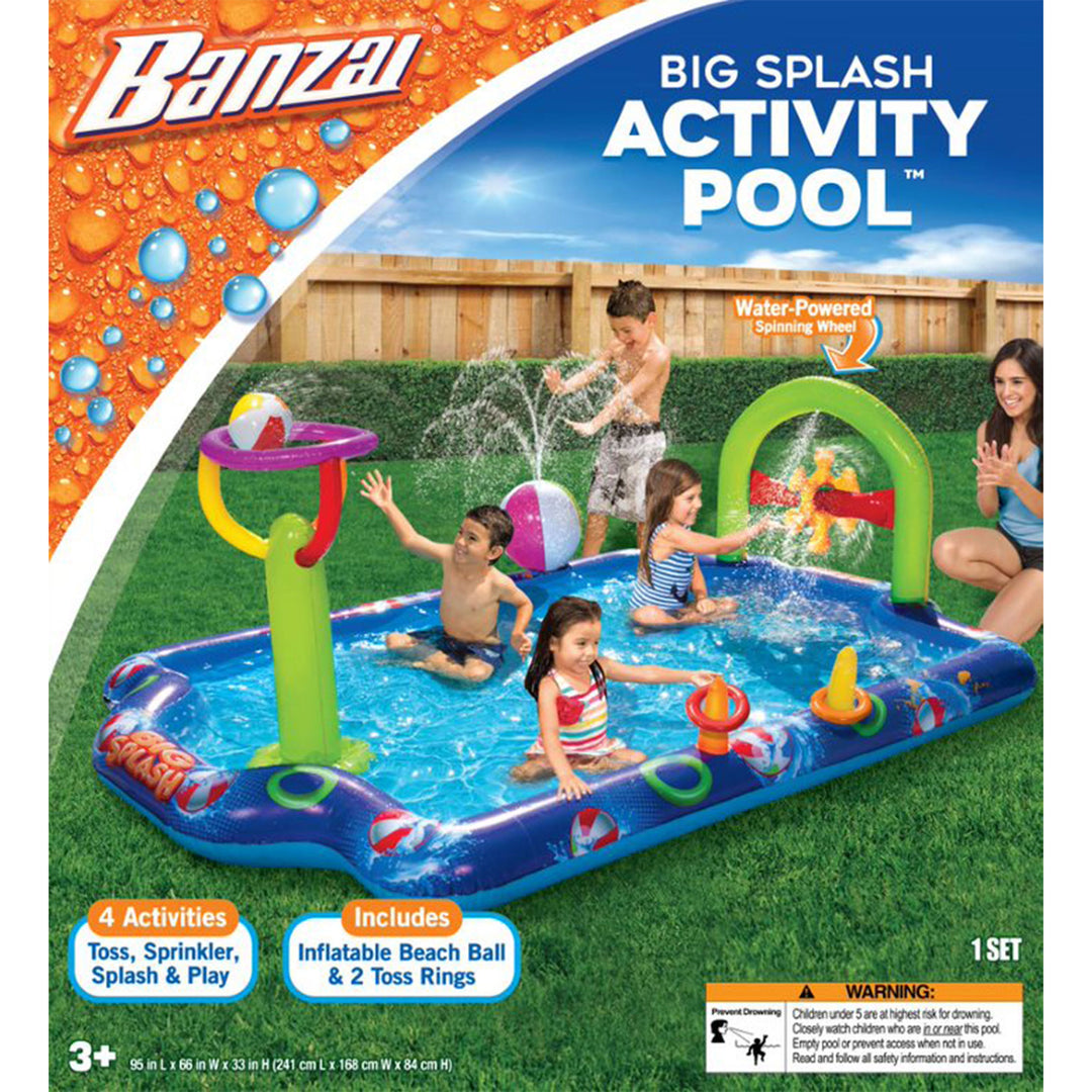 Banzai Big Splash Inflatable Play Center Pool with Beach Balls and Toss Rings - VMInnovations