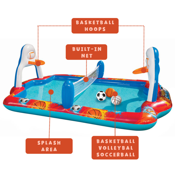 Banzai Outdoor Inflatable Sports Arena 4 In 1 Play Center Water Pool, Ages 3+ - VMInnovations