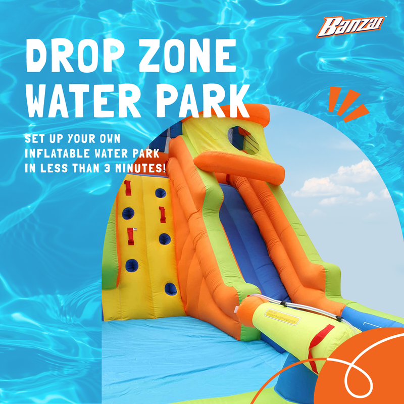 Banzai Drop Zone Outdoor Inflatable Backyard Water Splash Park Activity Center