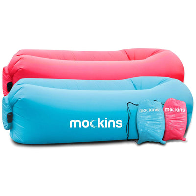 Mockins Inflatable Air Lounger for Camping, the Beach, and Picnics, Pink & Blue