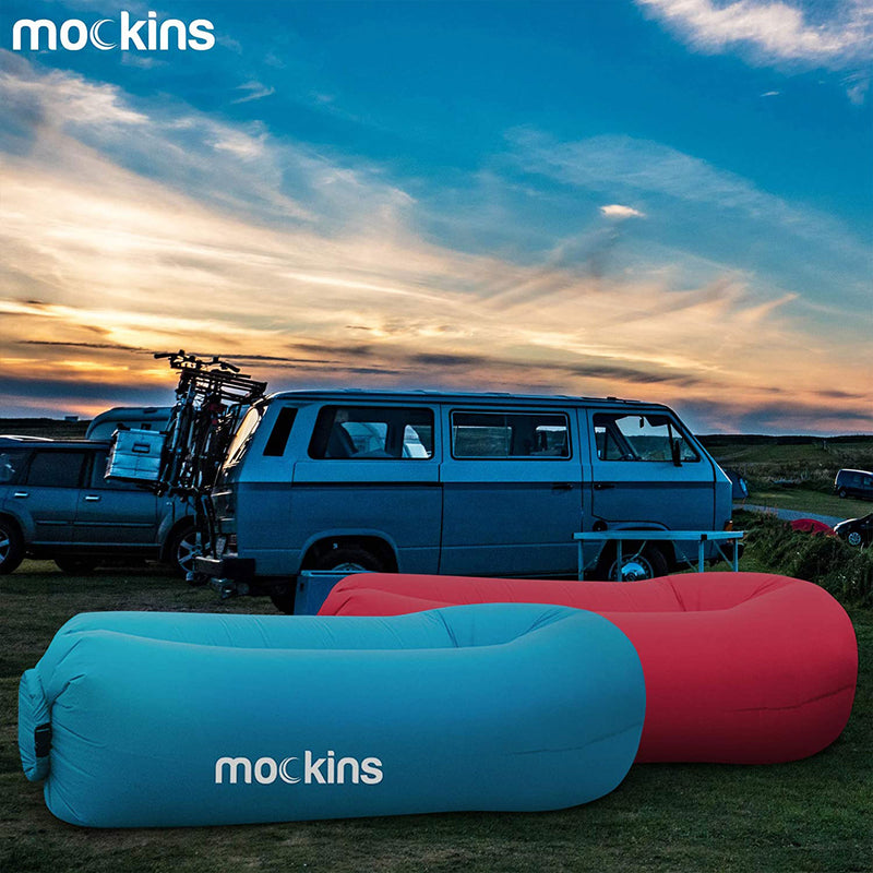 Mockins Inflatable Air Lounger for Camping, the Beach, and Picnics, Pink & Blue