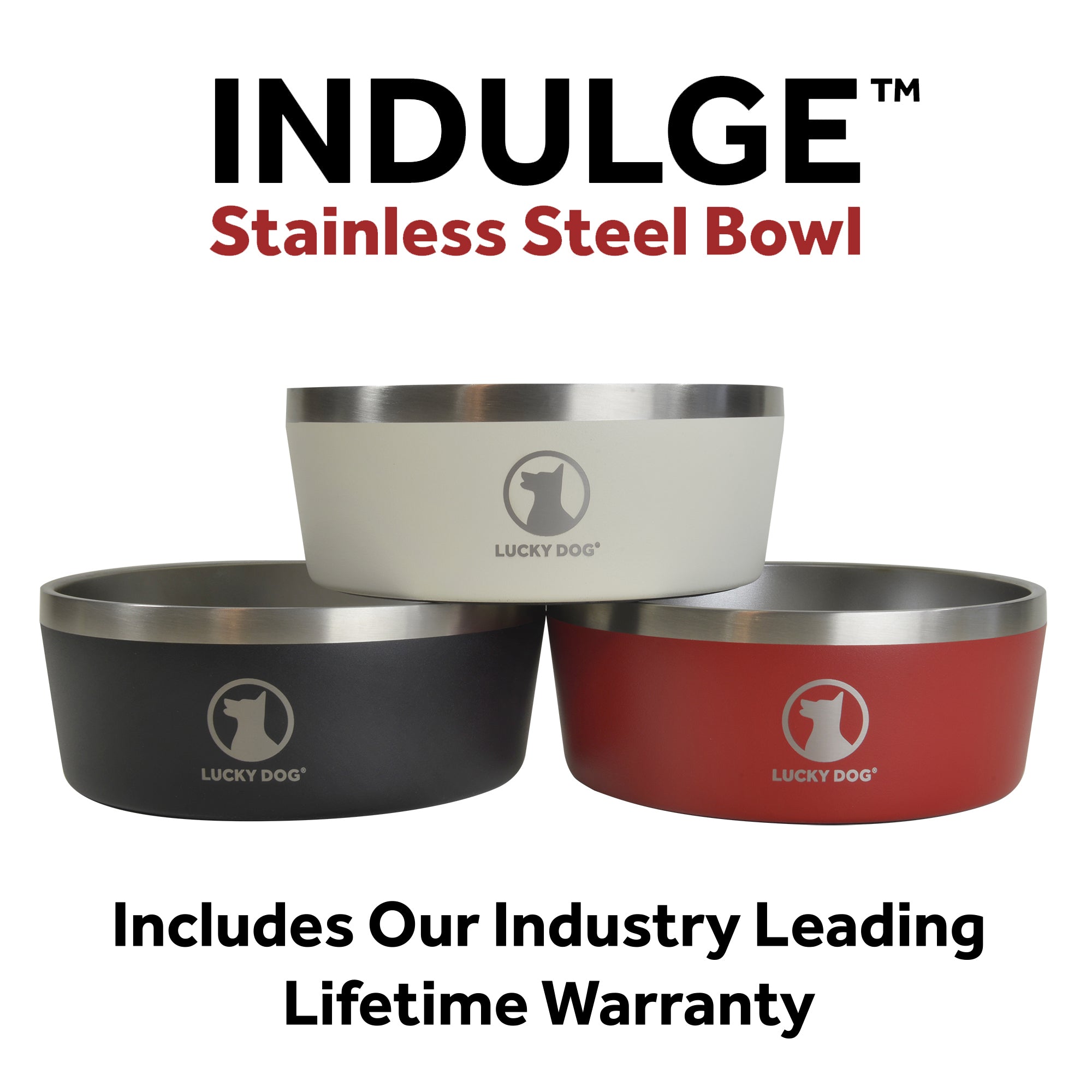 Lucky Dog INDULGE Double Wall Stainless Steel Dog Bowl, 12.5 Cup, 100 Oz, Black