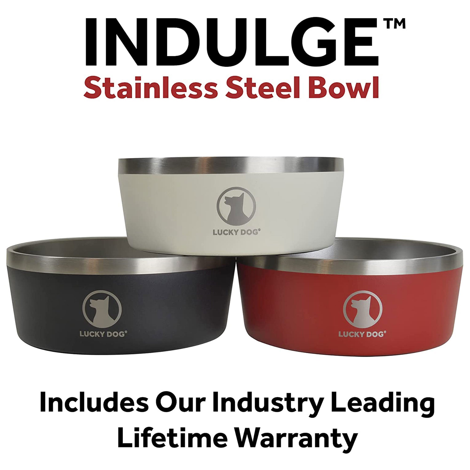 Lucky Dog INDULGE Double Wall Stainless Steel Dog Bowl, 8 Cup, 64 Oz (Open Box)