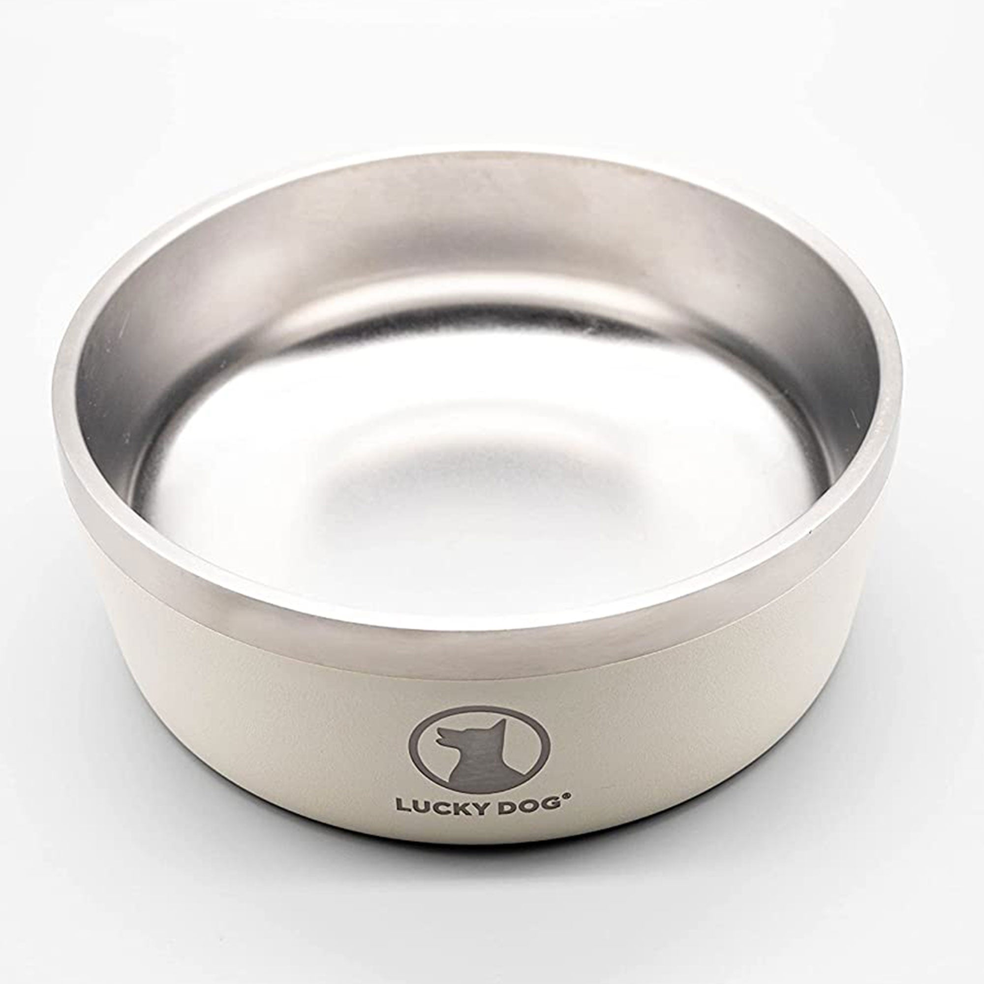 Lucky Dog INDULGE Double Wall Stainless Steel Dog Bowl, 8 Cup, 64 Ounce, Beige