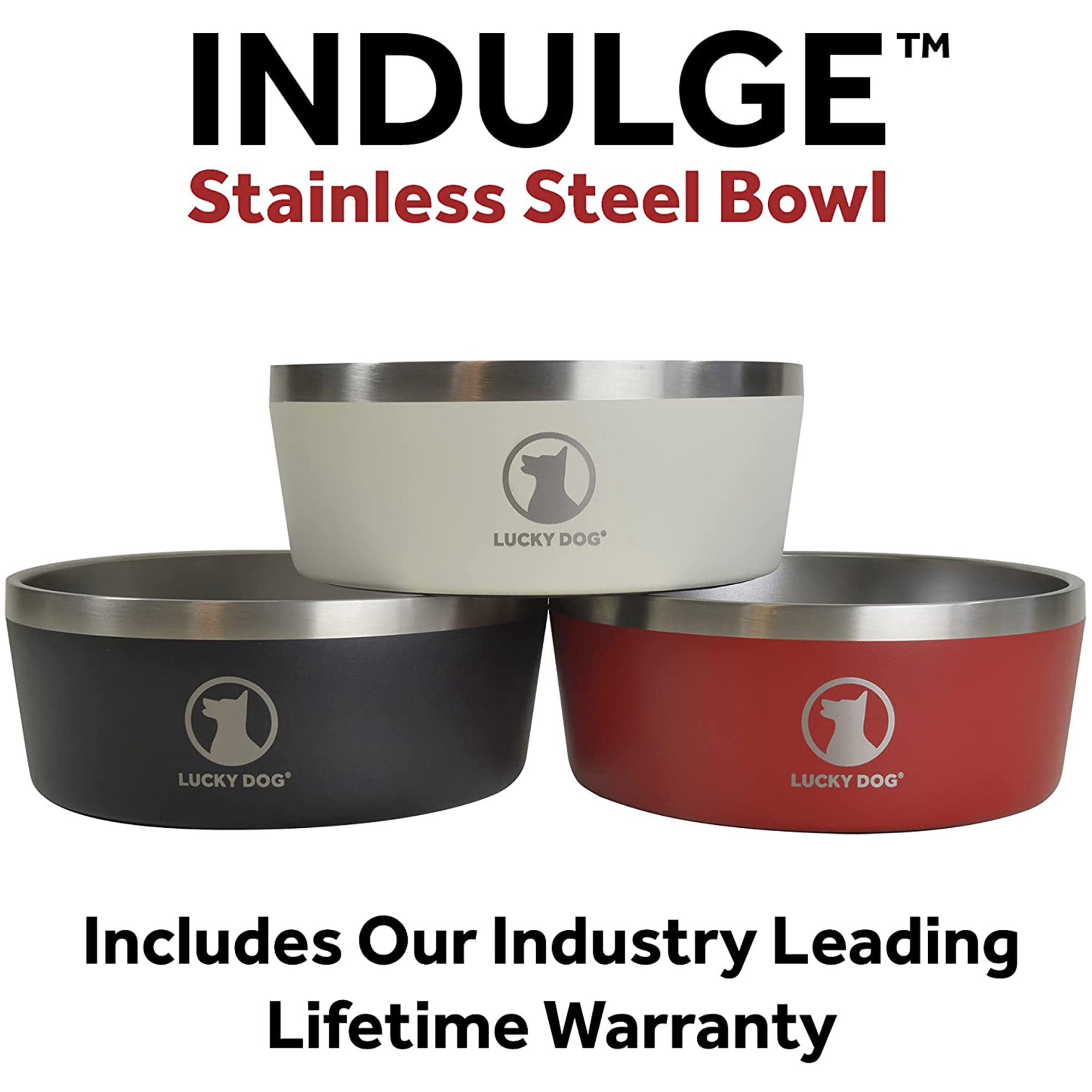 Lucky Dog INDULGE Double Wall Stainless Steel Dog Bowl, 5 Cup, 40 Ounce, Blue