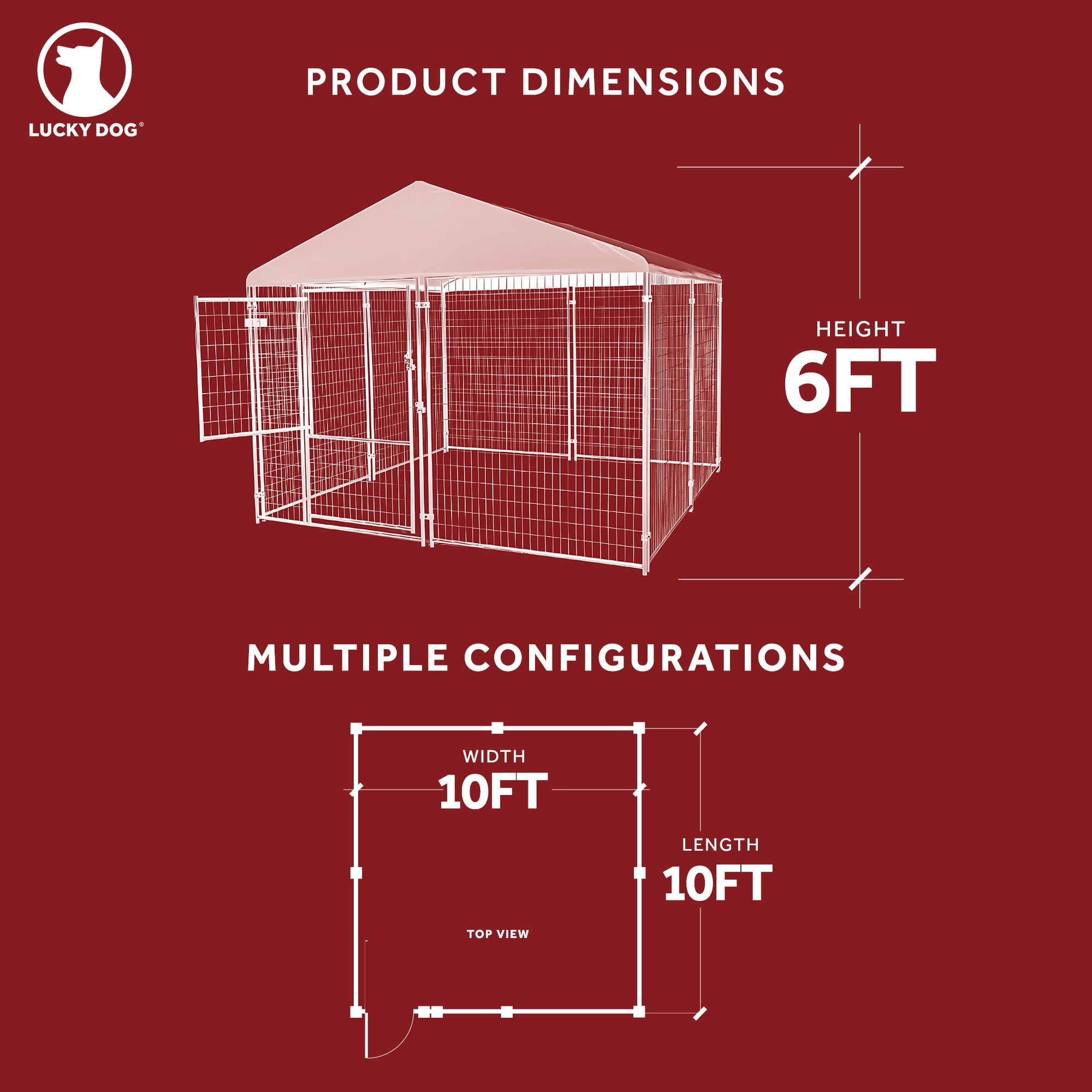 Lucky Dog STAY Series 10 x 10 x 6 Foot Roofed Steel Frame Dog Kennel, Grey - VMInnovations