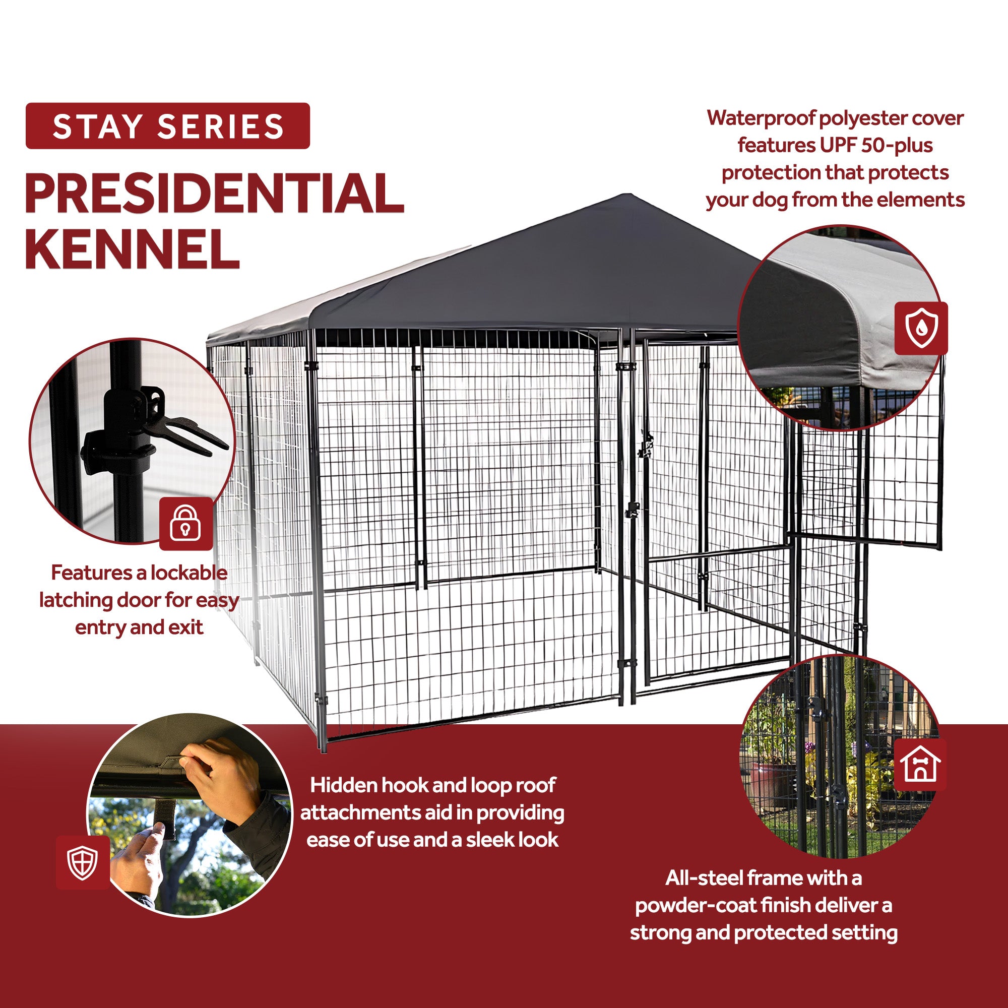 Lucky Dog STAY Series 10 x 10 x 6 Foot Roofed Steel Frame Dog Kennel, Grey - VMInnovations