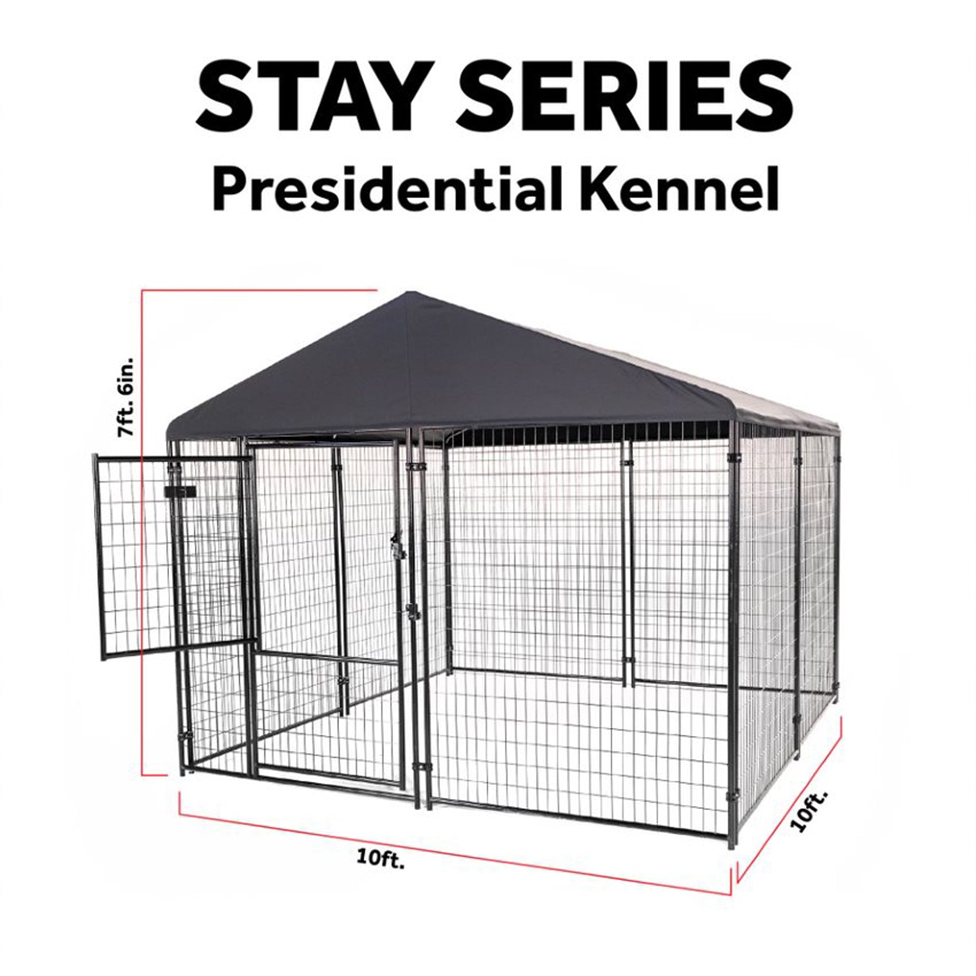 Lucky Dog STAY Series 10 x 10 x 6 Foot Roofed Steel Frame Dog Kennel, Grey - VMInnovations