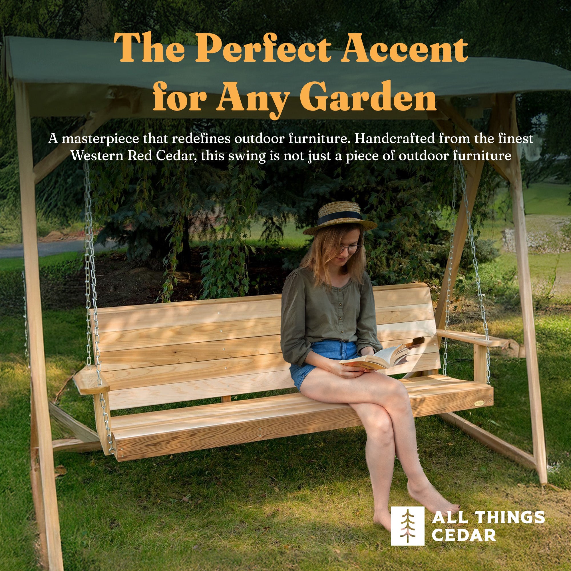 All Things Cedar 6 Foot Wooden Porch Swing Outdoor Patio Furniture, Natural - VMInnovations