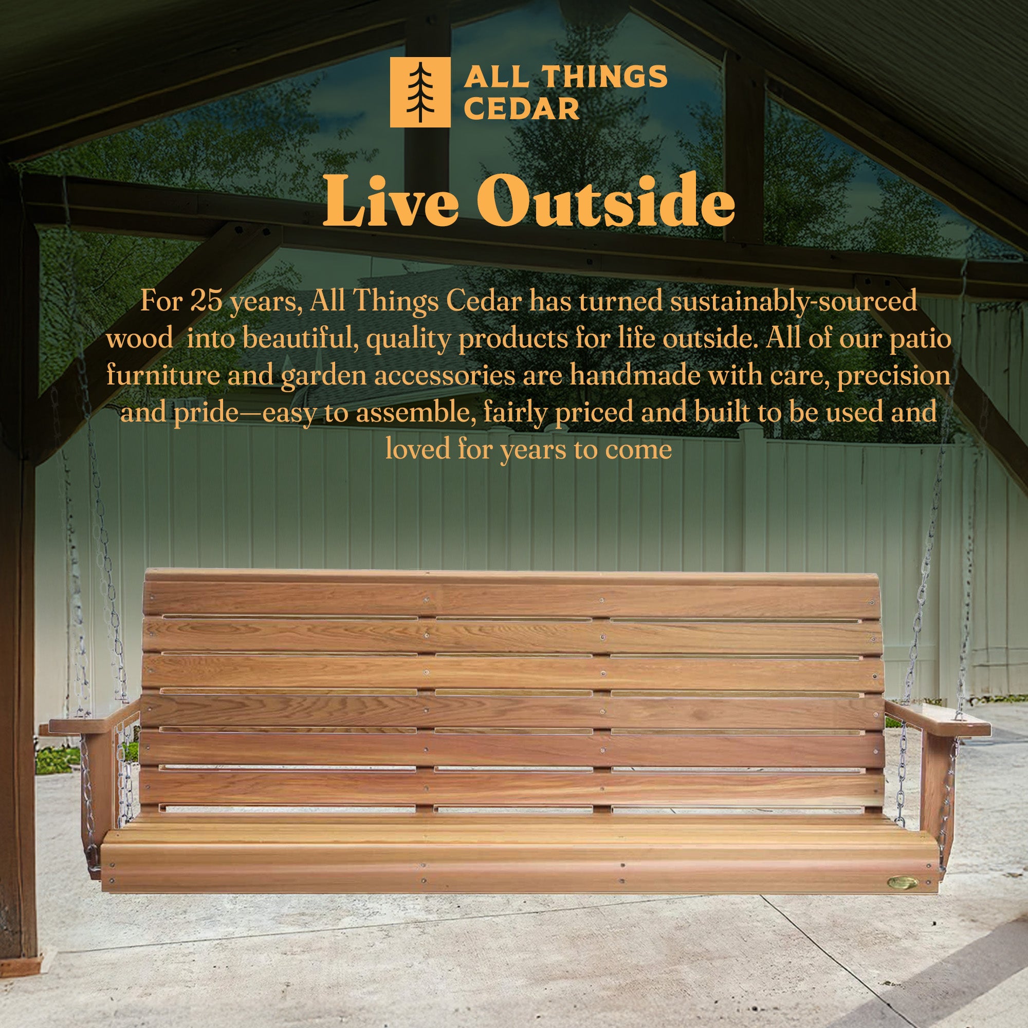 All Things Cedar 6 Foot Wooden Porch Swing Outdoor Patio Furniture, Natural - VMInnovations