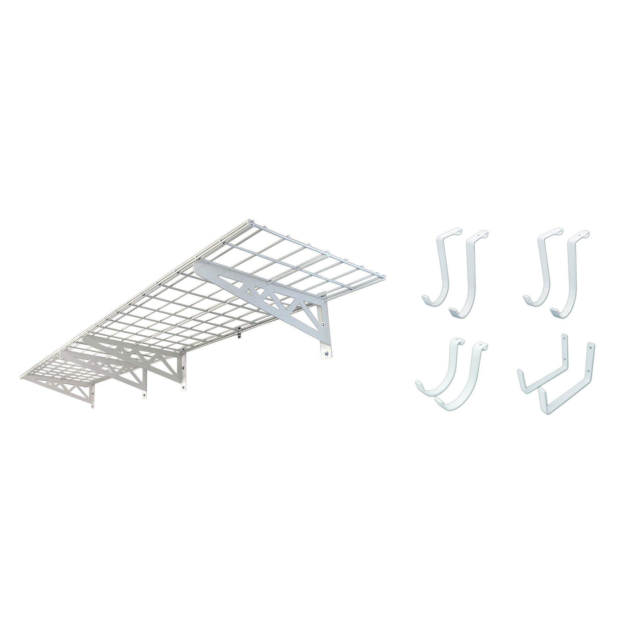 SafeRacks 18x48" Garage Shelf 2-Pack w/ Bike Hooks & 8ct Accessory Hook Package - VMInnovations