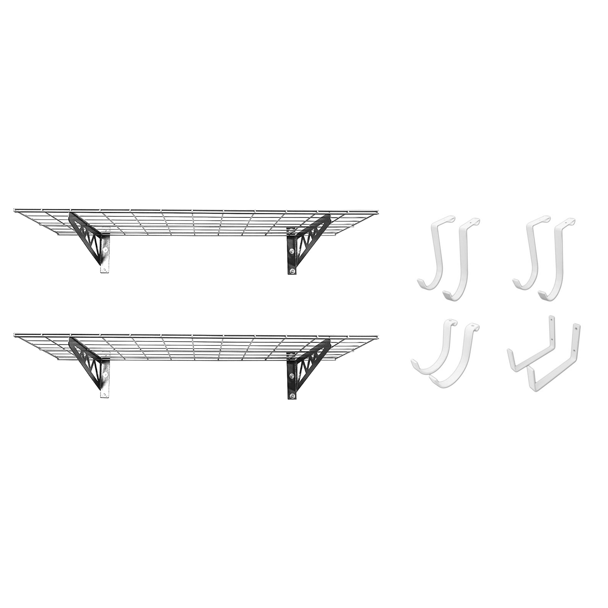 SafeRacks 18x48" Garage Shelf 2-Pack w/ Bike Hooks & 8ct Accessory Hook Package - VMInnovations