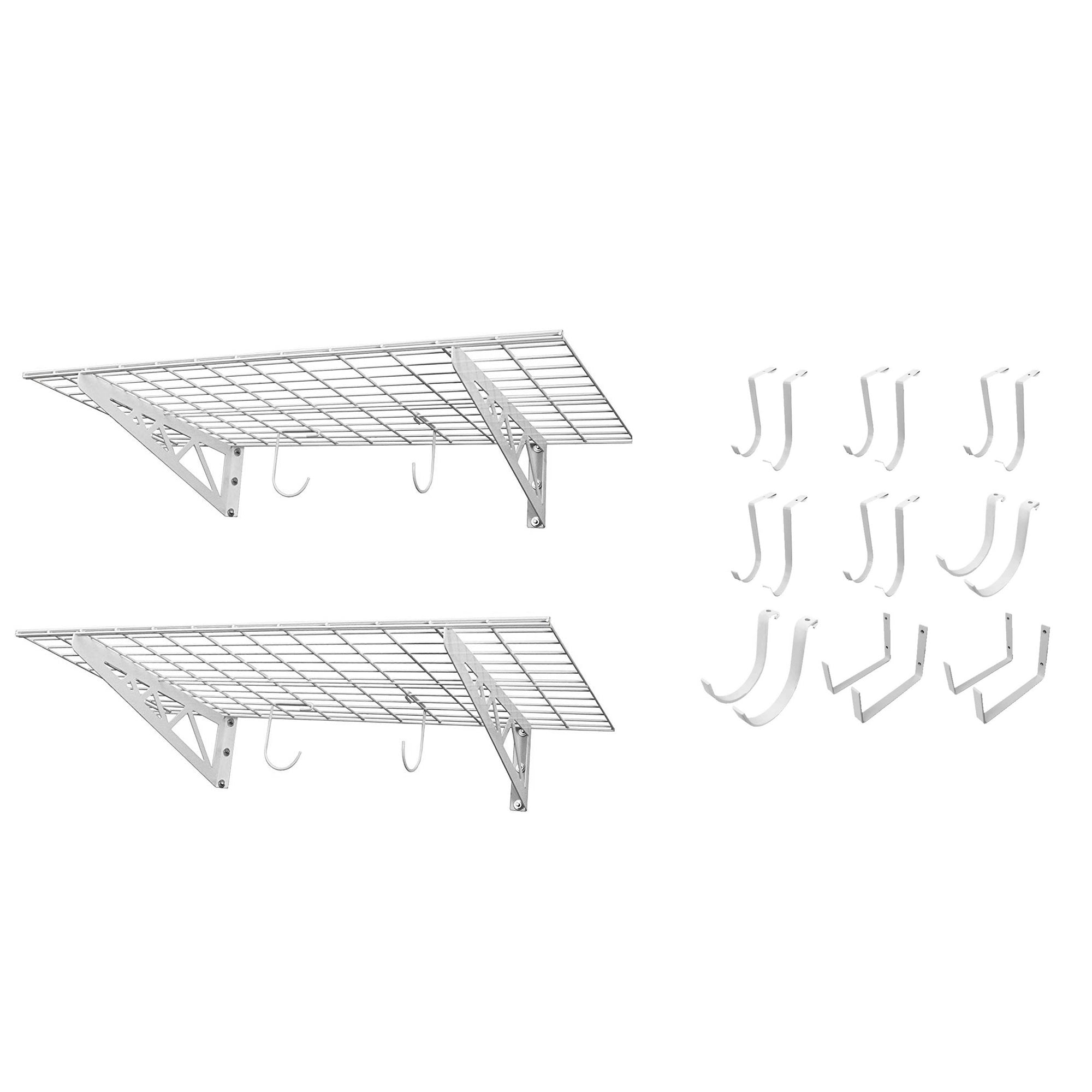 SafeRacks 24x48" Garage Shelf 2-Pack w/ Bike Hooks & 18ct Accessory Hook Package - VMInnovations