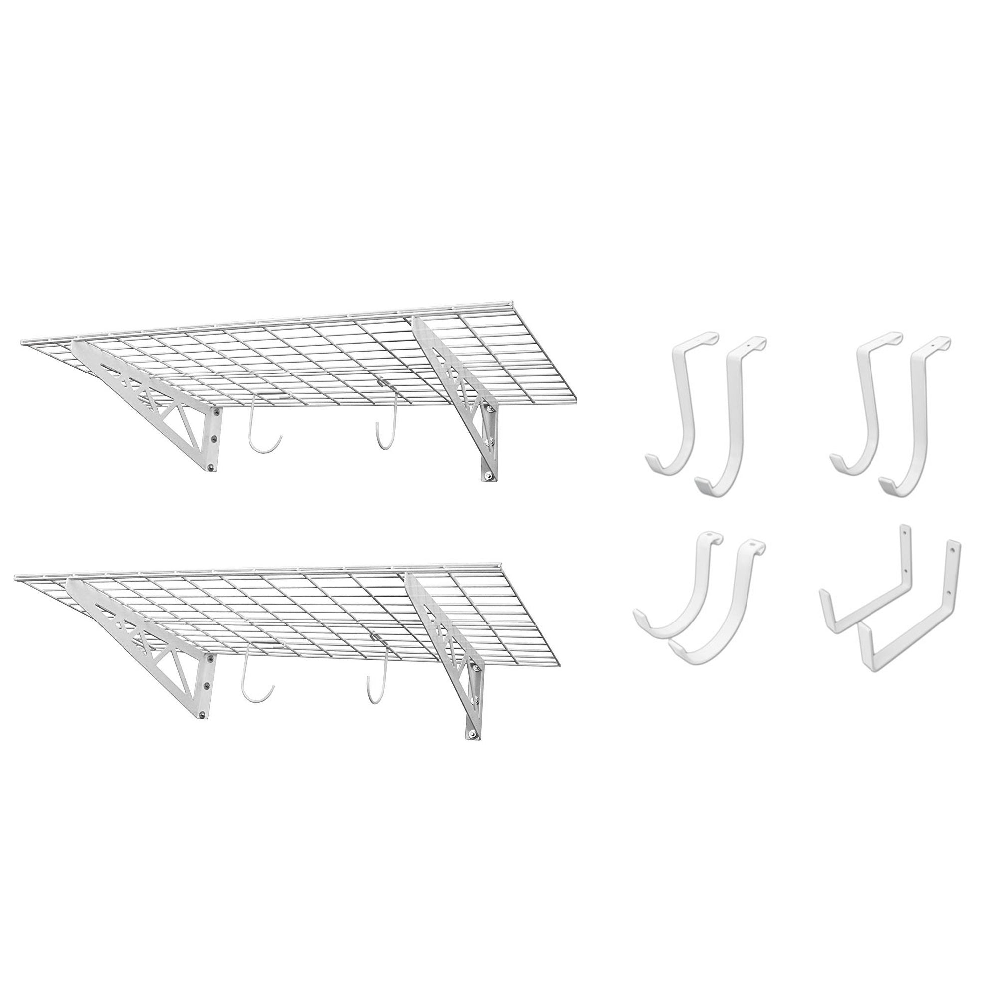SafeRacks 24x48" Garage Shelf 2-Pack w/ Bike Hooks & 8ct Accessory Hook Package - VMInnovations