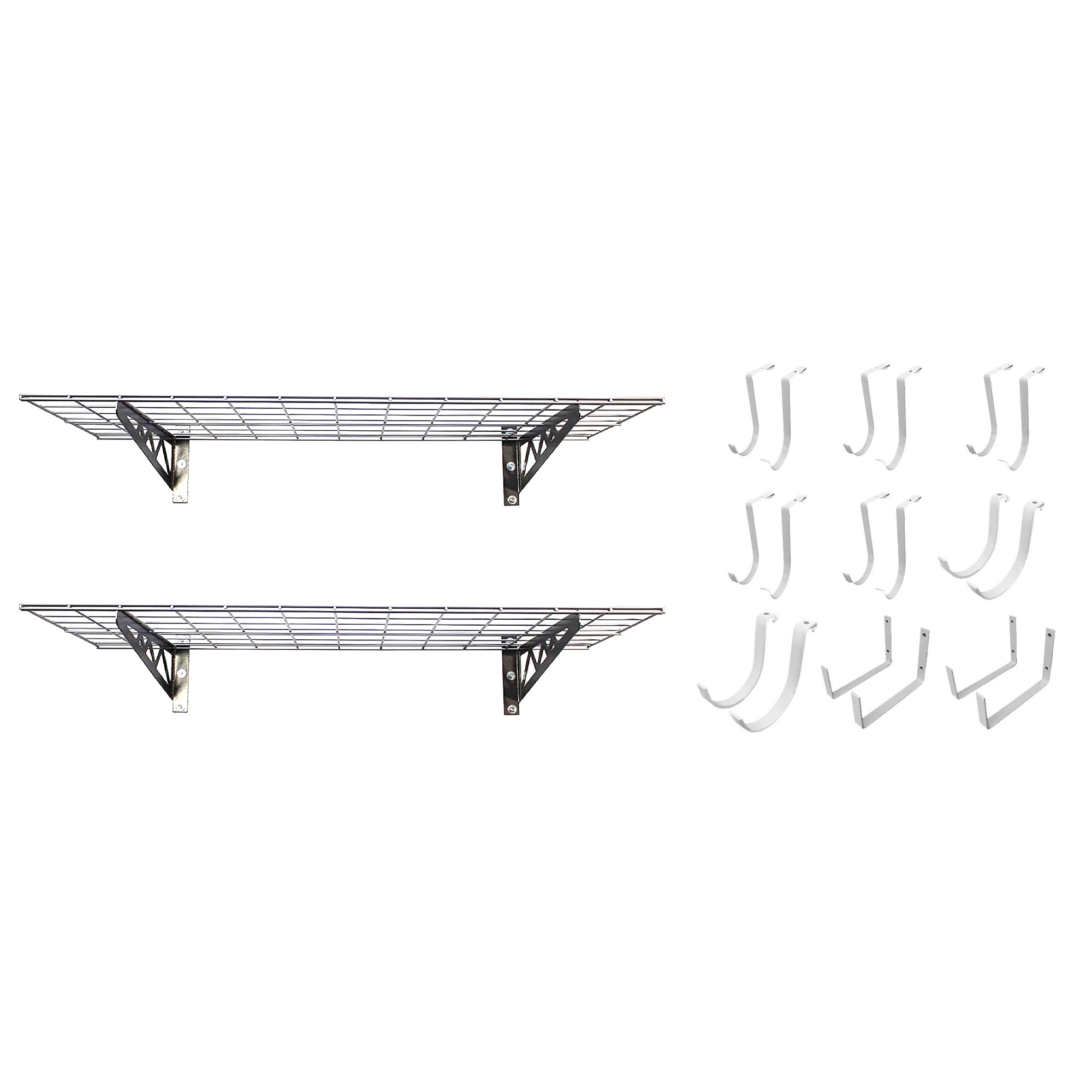 SafeRacks 24x48" Garage Shelf 2-Pack w/ Bike Hooks & 18ct Accessory Hook Package - VMInnovations