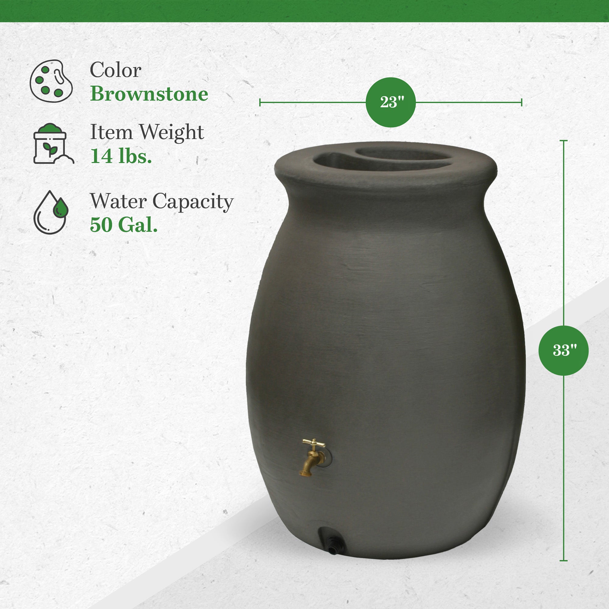 Algreen Castilla 50 Gallon Plastic Rain Water Barrel, Brownstone (Used)