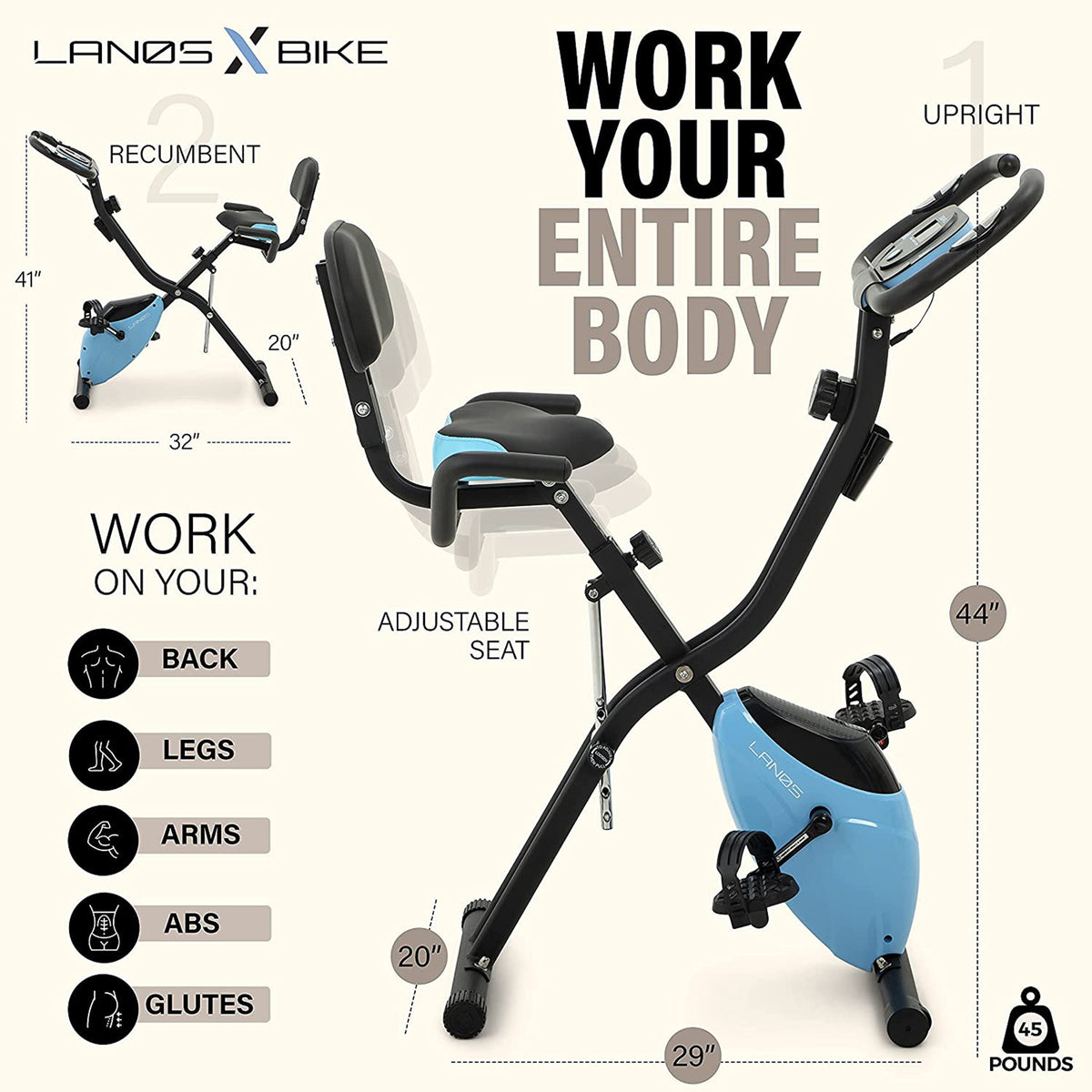 Lanos Portable 2 In 1 Exercise Workout 10 Level X Bike Machine for Home, Blue