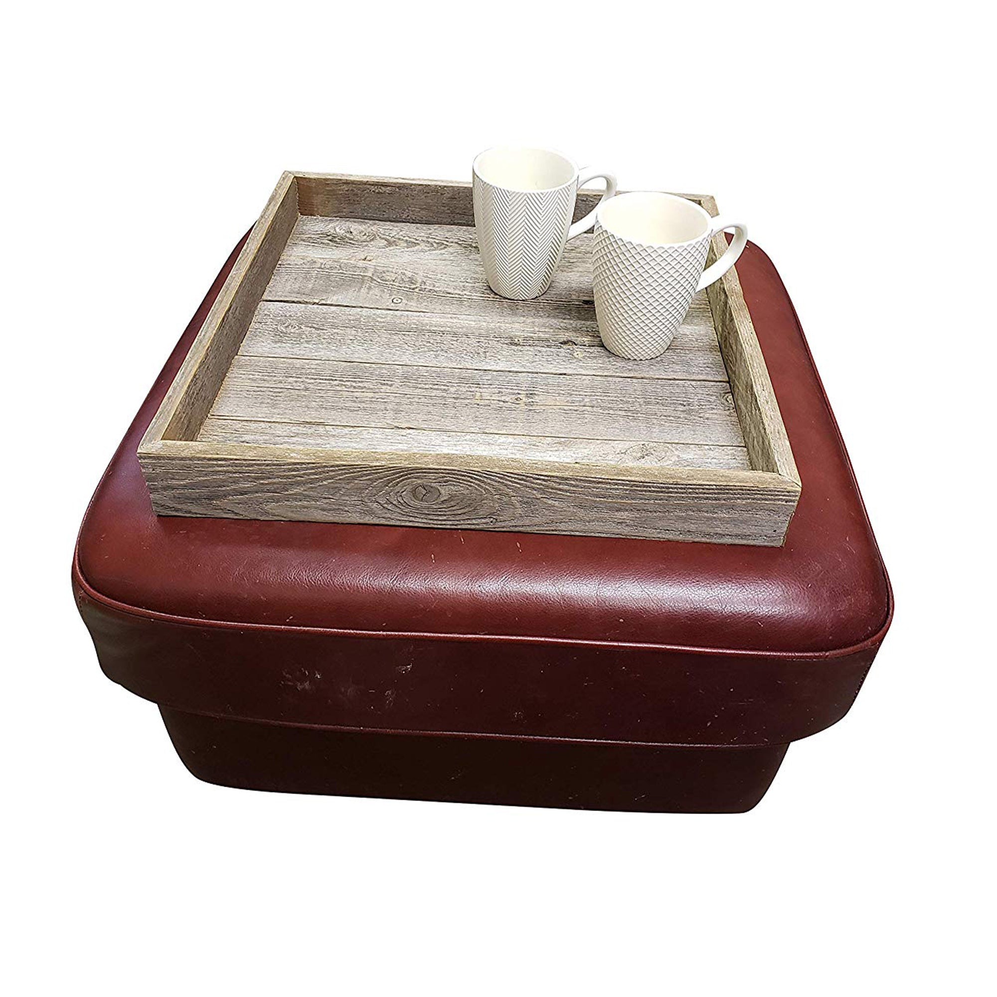 Rockin' Wood 24 x 24" Reclaimed Wood Square Ottoman Tray for Coffee Table Decor