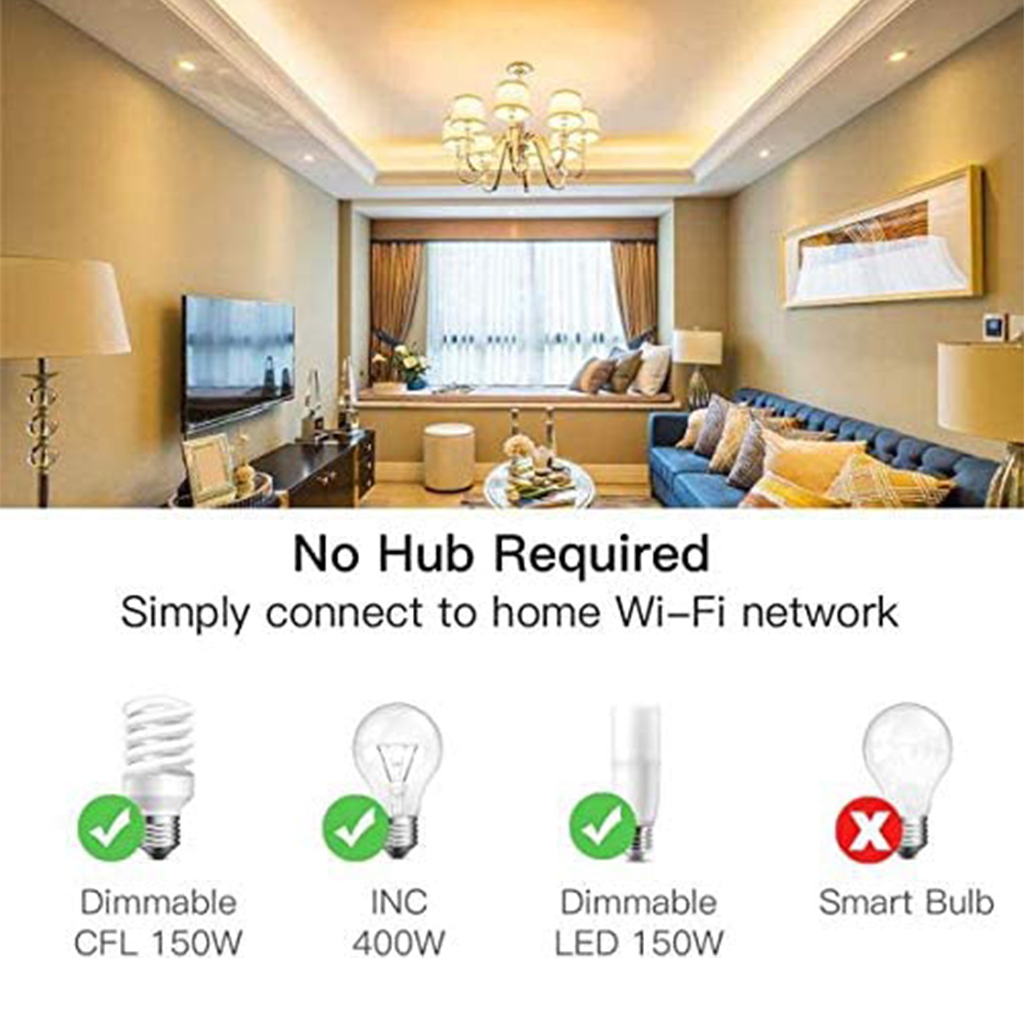Treatlife Smart Dimmer Single Pole Wall Switch, 2.4g, 400 Watt, White, 4 Pack