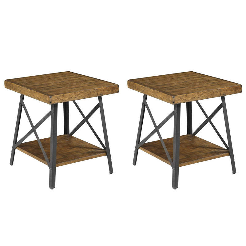 Wallace & Bay Chandler Pinewood Square Accent Table with Storage Shelf (2 Pack)