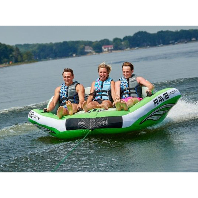 RAVE Sports 3 Person Inflatable Wake Hawk Towable Boating Water Tube Raft, Green