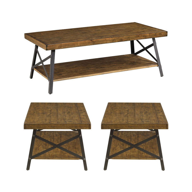 Wallace & Bay Chandler Rustic Coffee Table and Pair of Square Side End Tables