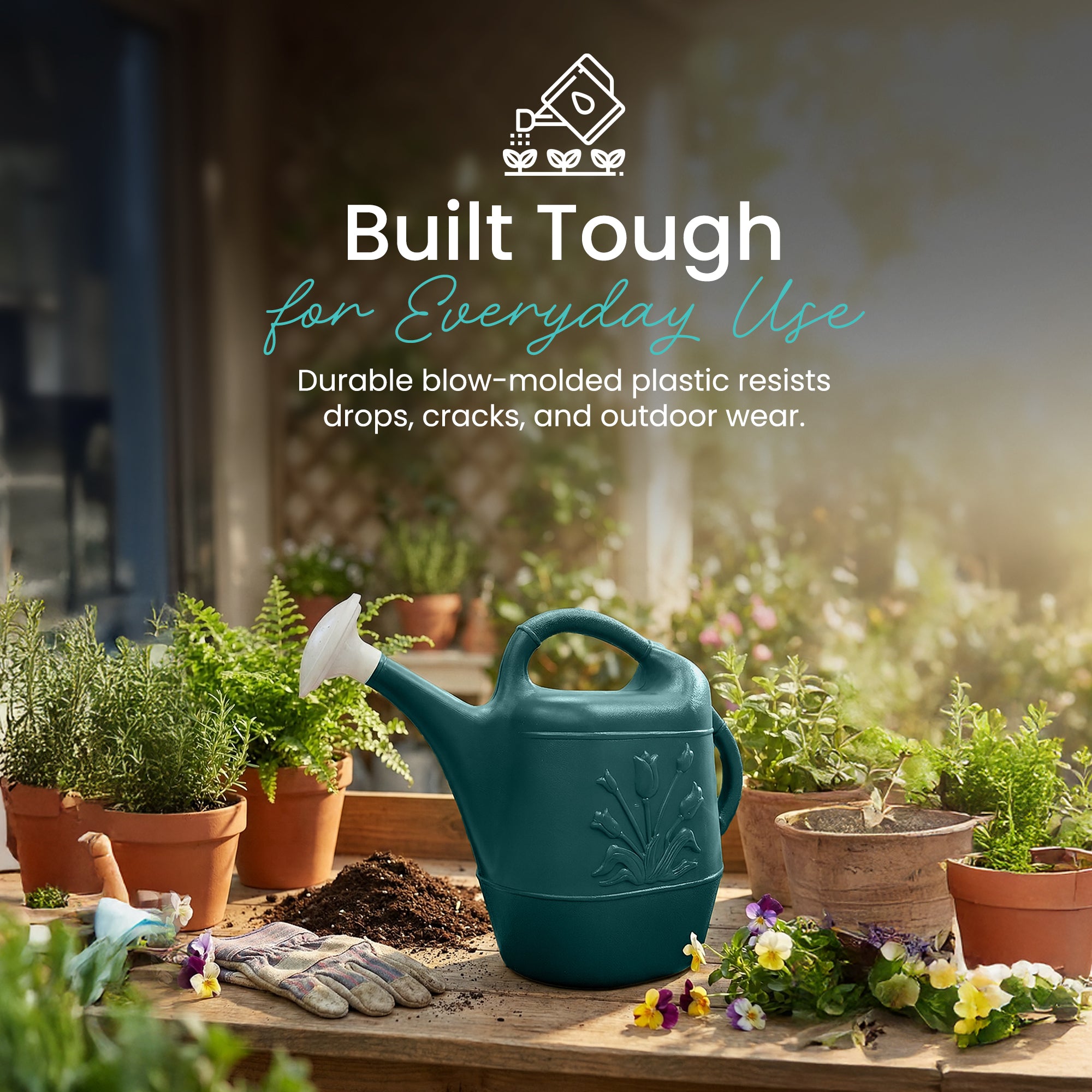 Union Products Indoor Outdoor 2gal Plastic Plant Watering Can, (Open Box) - VMInnovations