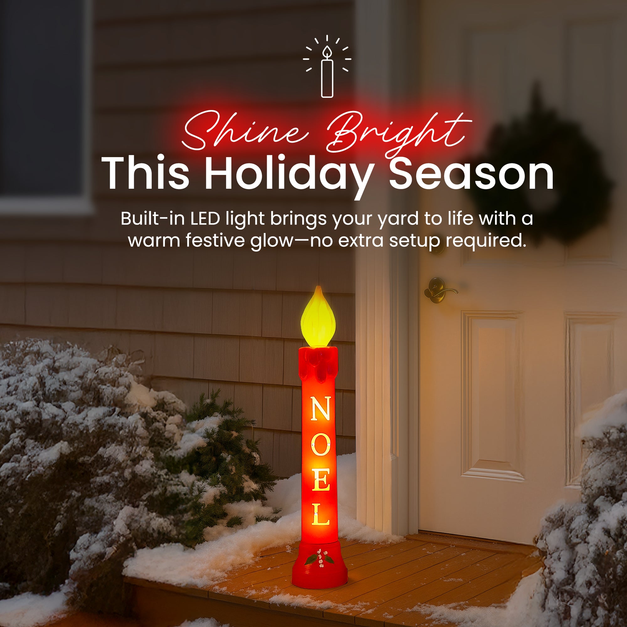 Union Christmas Illuminated Lighted 39" Noel Candle, Outdoor Holiday Decor, Red