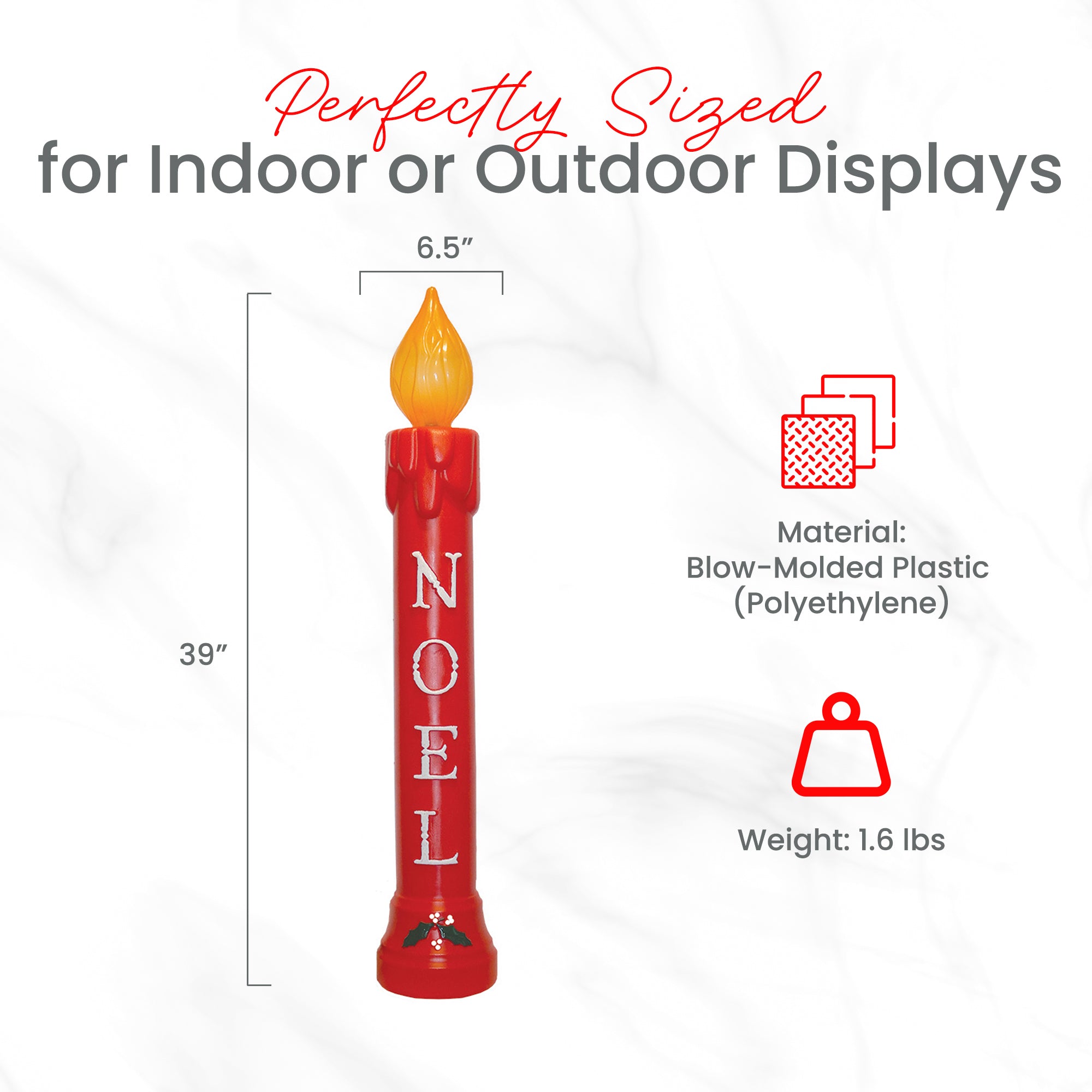 Union Christmas Illuminated Lighted 39" Noel Candle, Outdoor Holiday Decor, Red