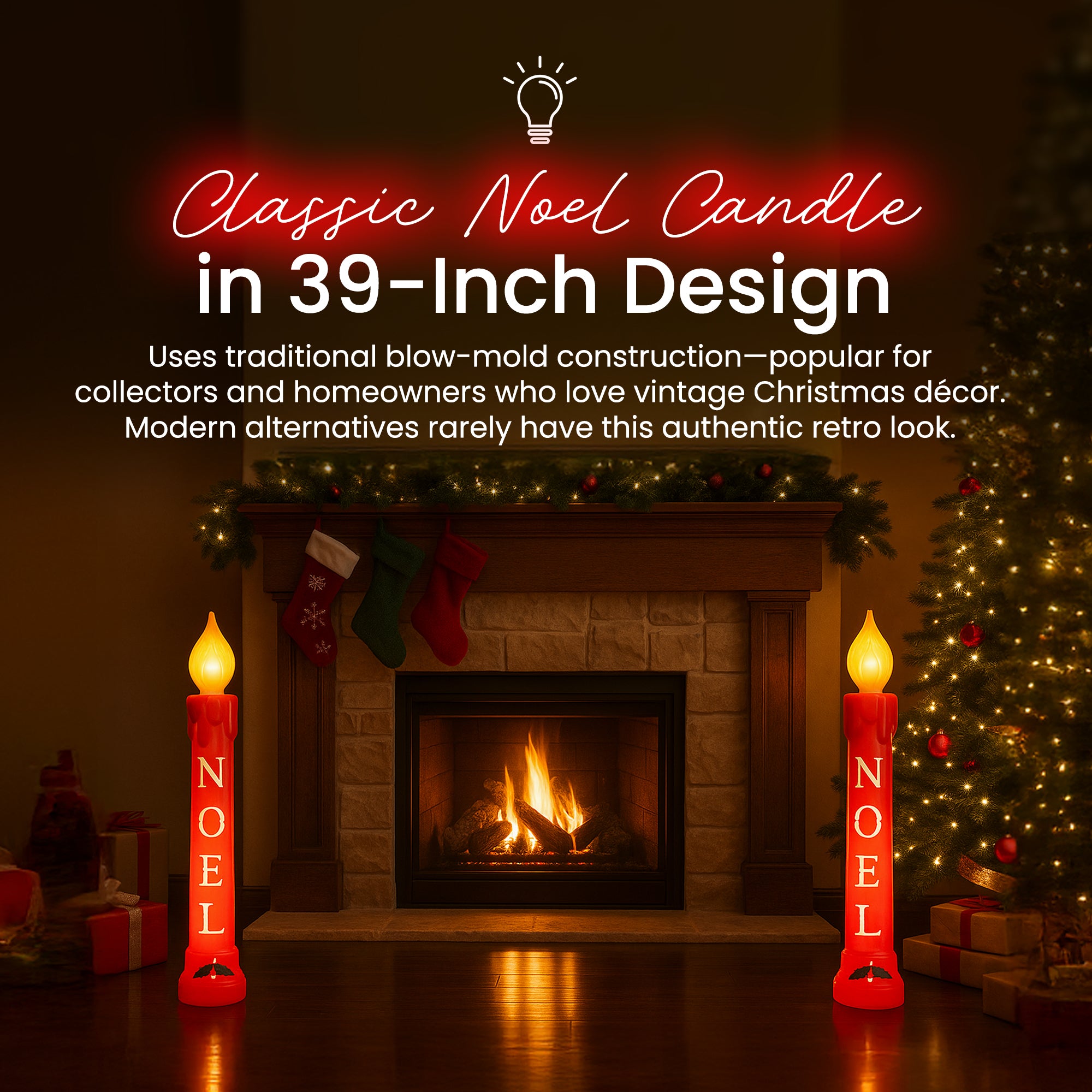 Union Christmas Illuminated Lighted 39" Noel Candle, Outdoor Holiday Decor, Red