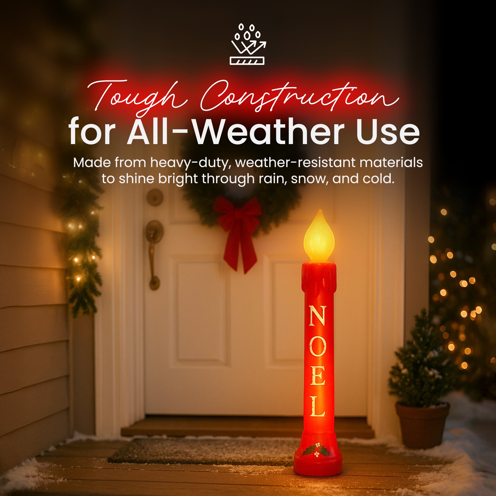 Union Christmas Illuminated Lighted 39" Noel Candle, Outdoor Holiday Decor, Red