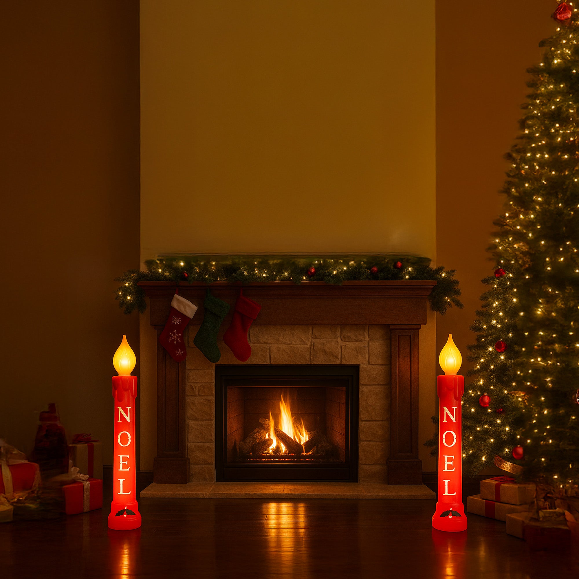 Union Christmas Illuminated Lighted 39" Noel Candle, Outdoor Holiday Decor, Red