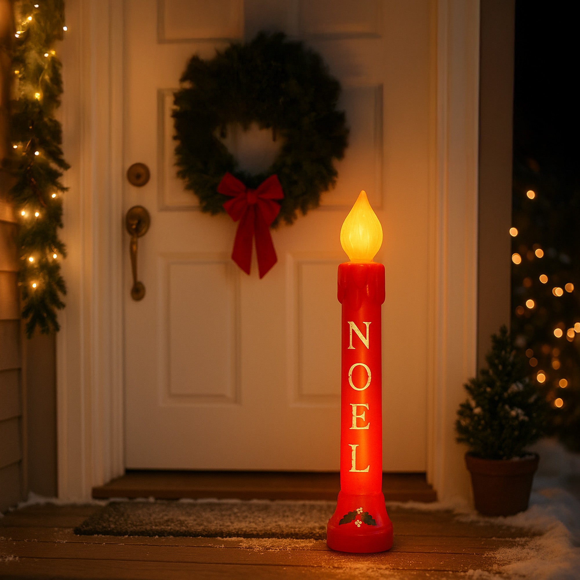 Union Christmas Illuminated Lighted 39" Noel Candle, Outdoor Holiday Decor, Red