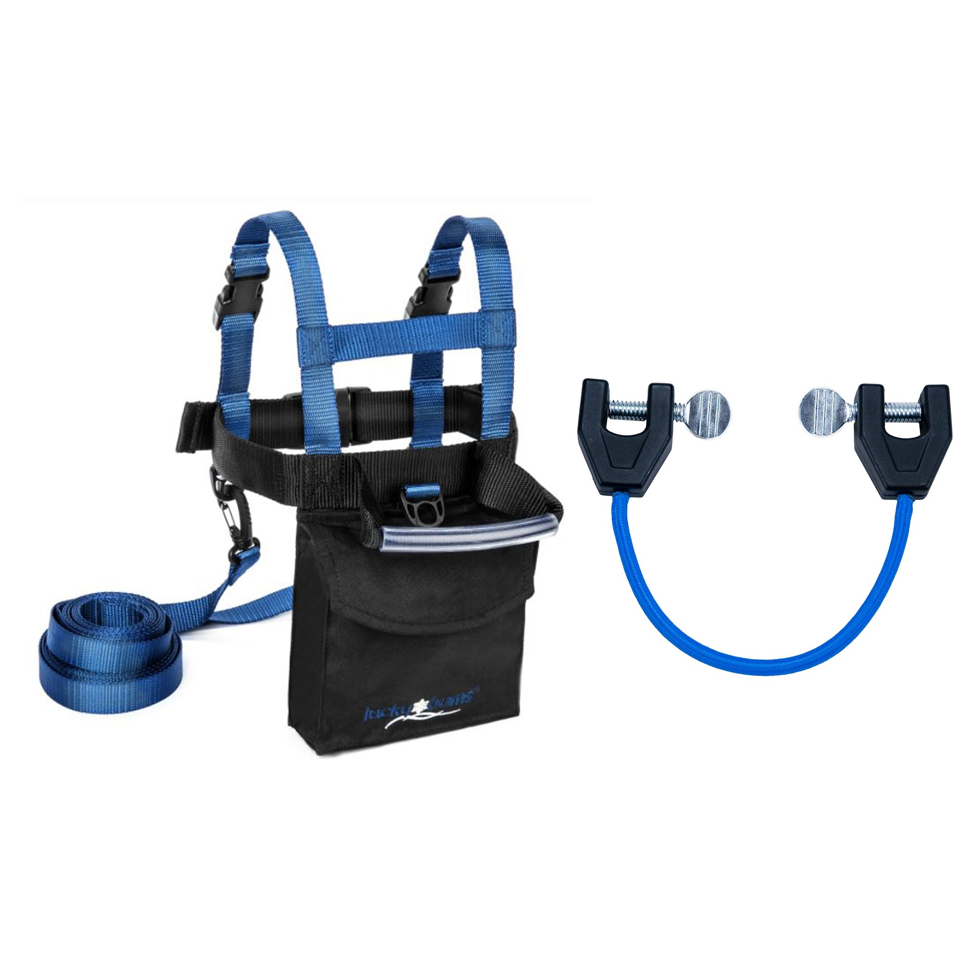 Lucky Bums Kids Ski Harness Trainer & Easy Wedge Bungee Cord Tip Connector, Blue - VMInnovations