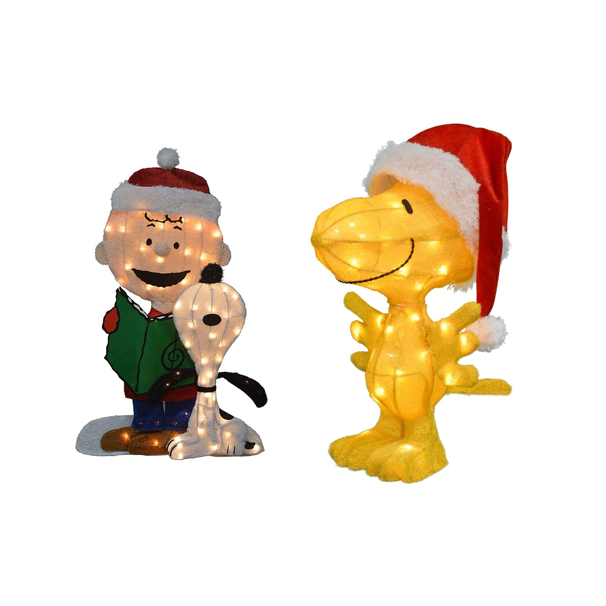 ProductWorks Peanuts Charlie Brown & Singing Snoopy + Woodstock Santa Hat Decor - VMInnovations