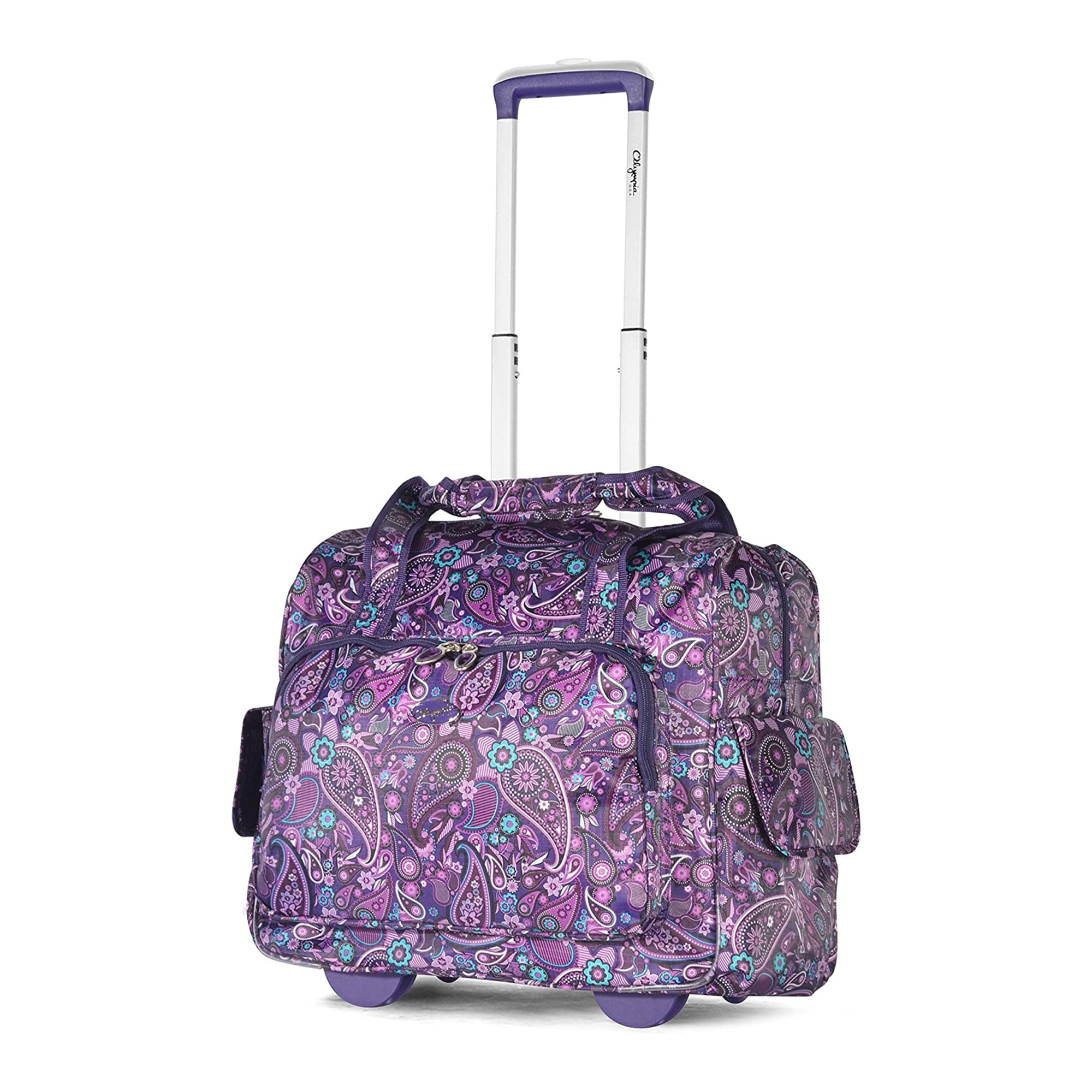 Olympia Deluxe Fashion Rolling Overnighter Luggage Suitcase, Purple Paisley - VMInnovations