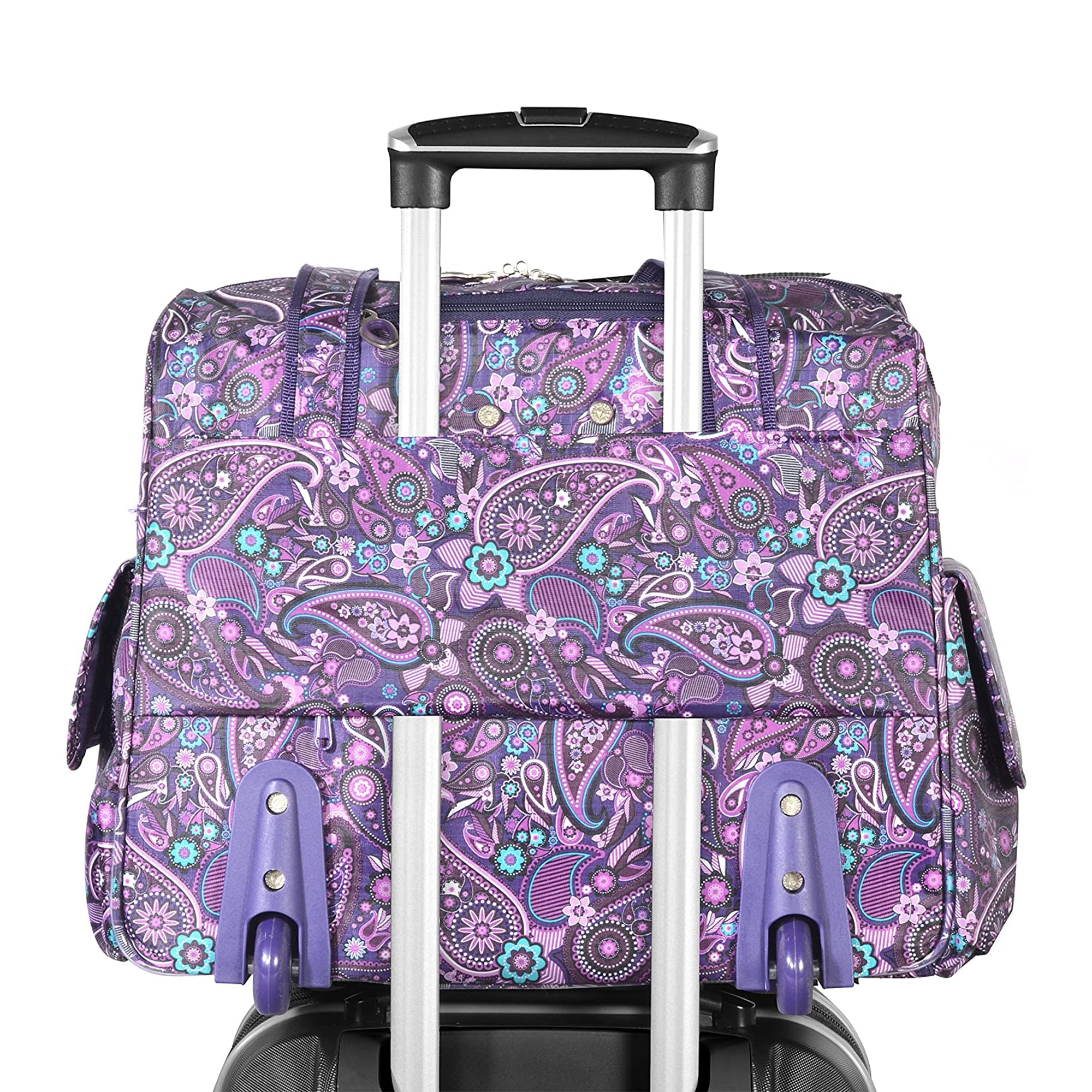 Olympia Deluxe Fashion Rolling Overnighter Luggage Suitcase, Purple Paisley - VMInnovations