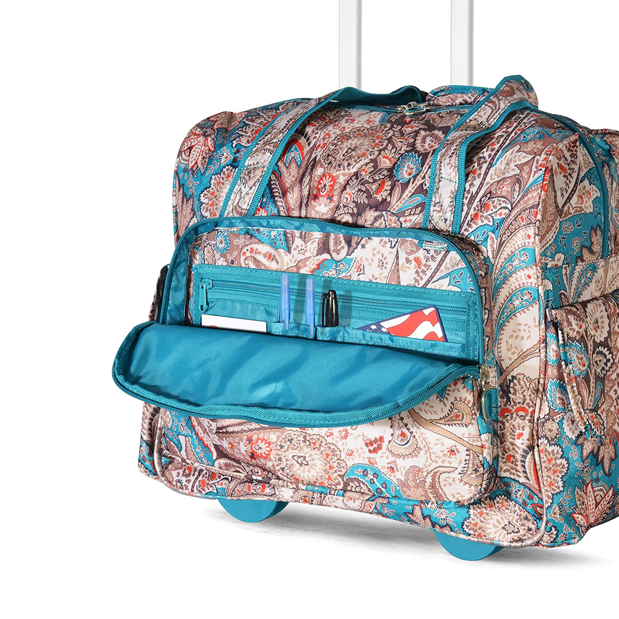 Olympia Deluxe Fashion Rolling Overnighter Luggage Suitcase with Handle, Paisley