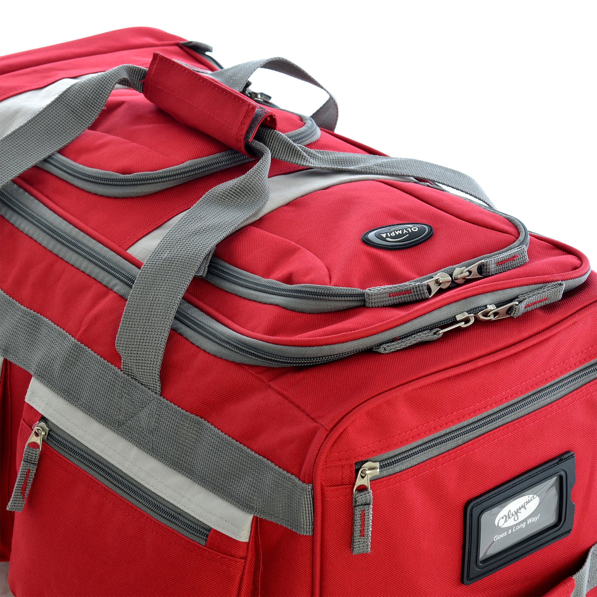 Olympia 22 Inch 8 Pocket U Shape Rolling Duffel Bag with Handle, Red (Open Box) - VMInnovations