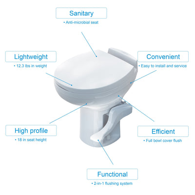 Thetford 42173 Aqua Magic Residence RV High Profile Toilet w/Hand Sprayer, White