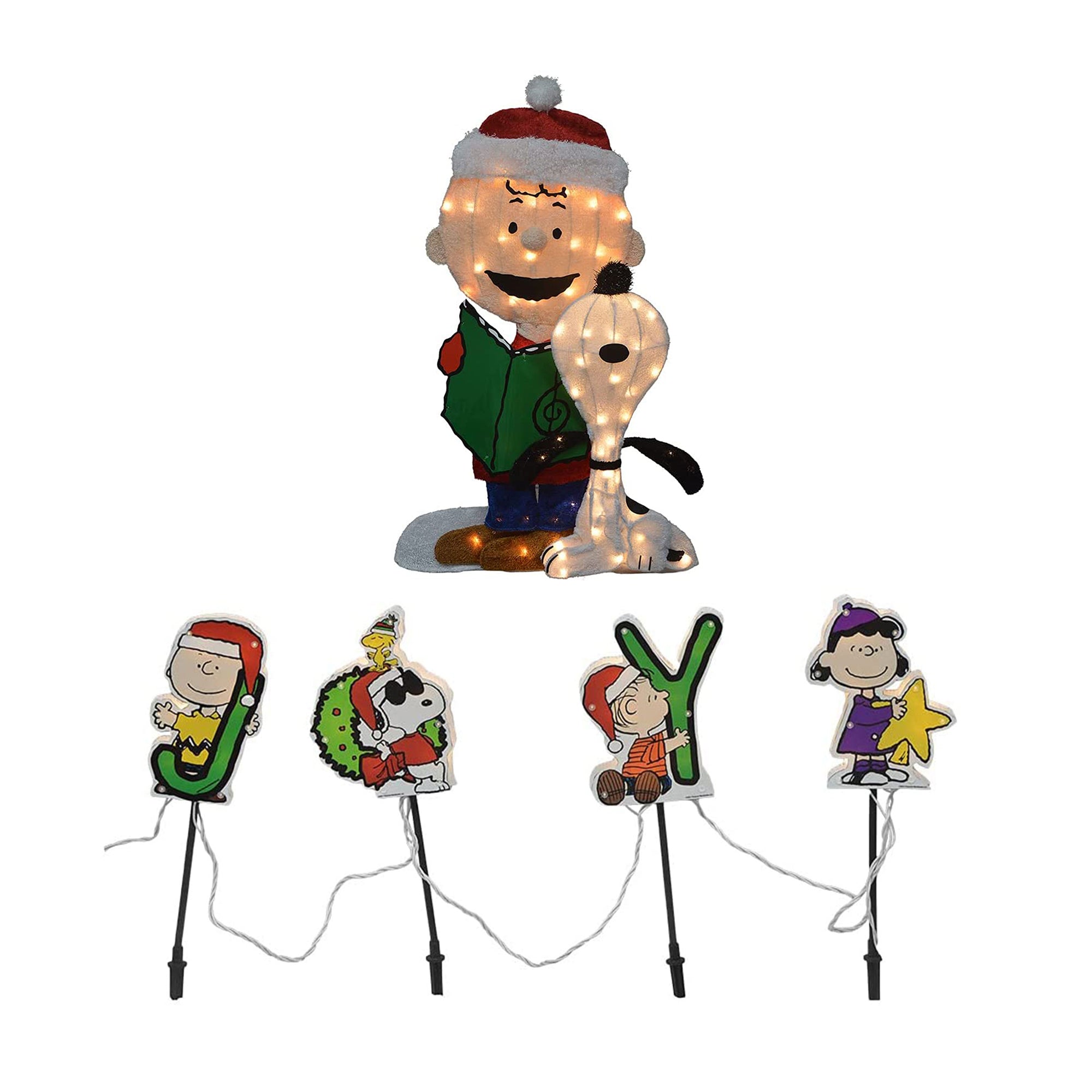 ProductWorks Peanuts Charlie Brown & Snoopy Decoration with Joy Pathway Markers - VMInnovations
