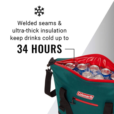 Coleman 24 Can 34 Hour Leak Proof Portable Soft Beverage Cooler Bag, Evergreen