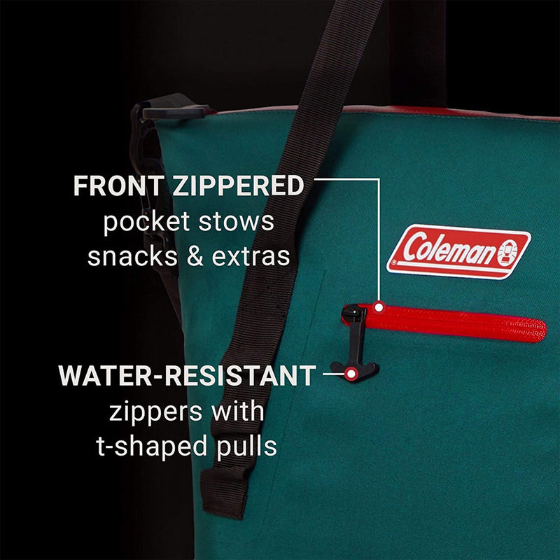 Coleman 24 Can 34 Hour Leak Proof Portable Soft Beverage Cooler Bag, Evergreen