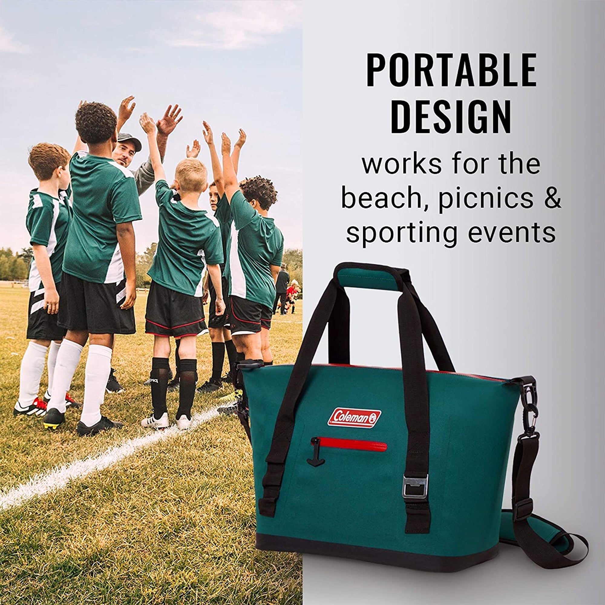 Coleman 24 Can 34 Hour Leak Proof Portable Soft Beverage Cooler Bag, Evergreen