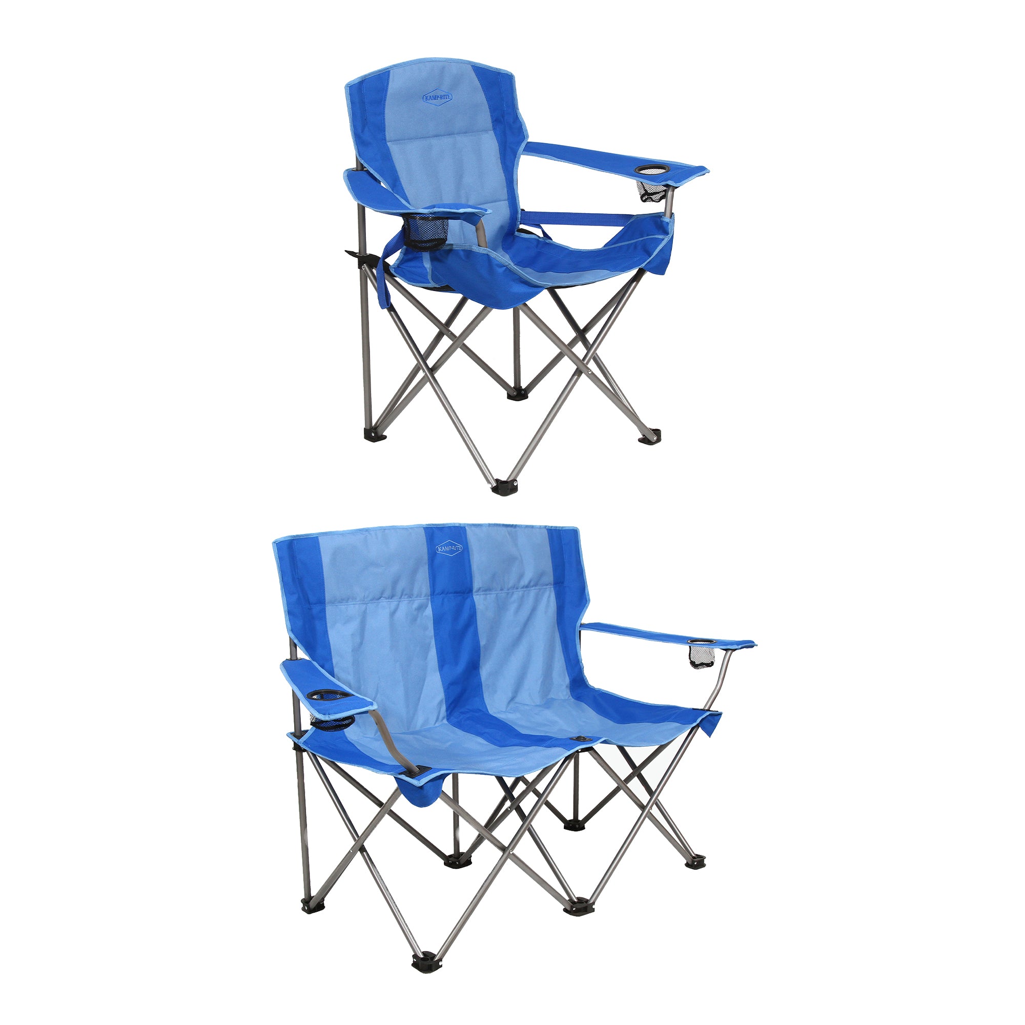 Kamp-Rite Double Folding Camp Chair with 2 Pack Padded Folding Camp Chair, Blue - VMInnovations