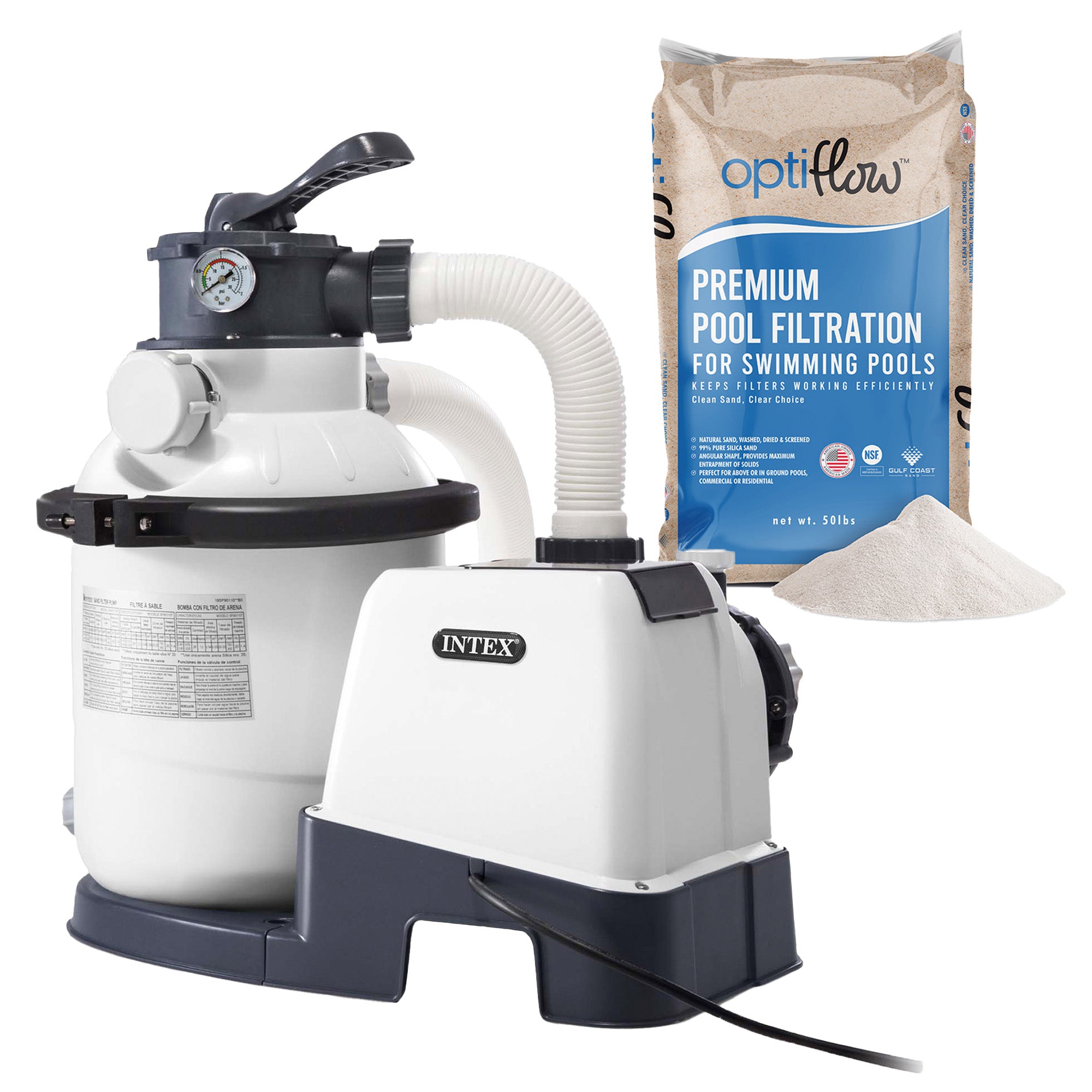 Intex Krystal Clear 1500GPH Sand Filter Pump & OptiFlow Premium Pool Filter Sand