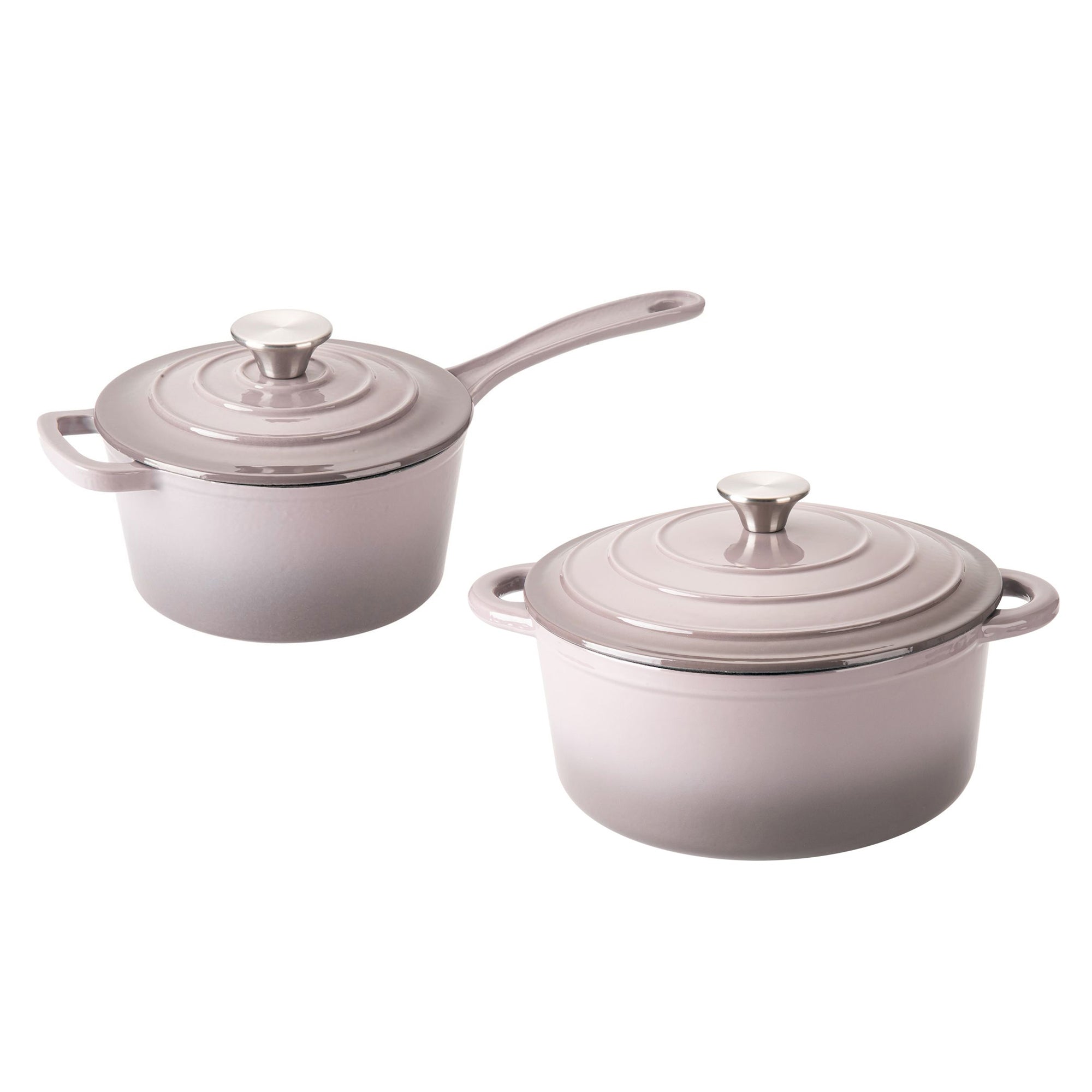 Hamilton Beach Enameled 5.5 Qt Dutch Oven Pot & 2 Qt Cast Iron Sauce Pan, Gray - VMInnovations